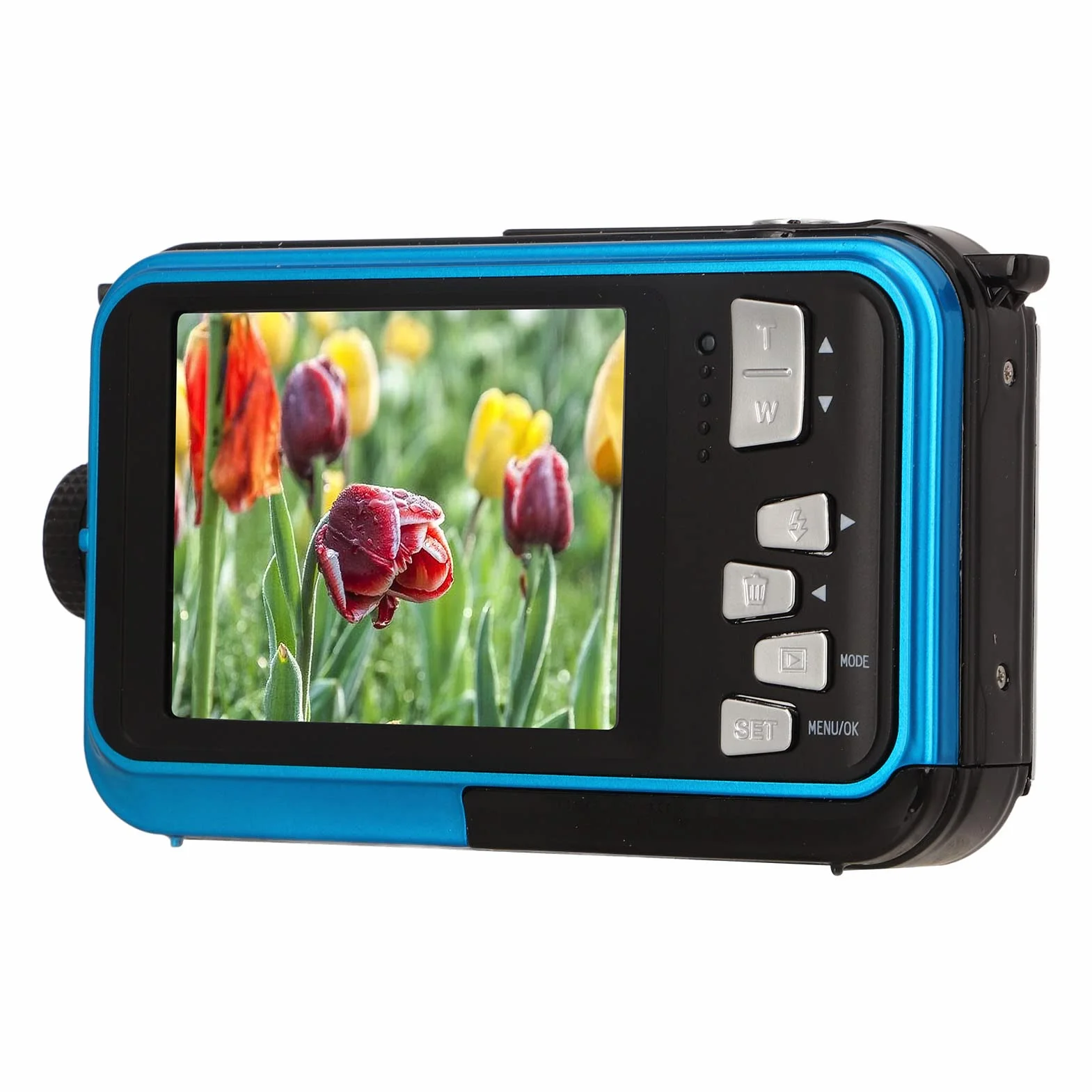 Aparat Podwodny, Wodoodporny Aparat Cyfrowy 2,7 ​​K 48 MP, 10 Stóp, 16-krotny Zoom Cyfrowy, Podwójny Ekran Selfie Podwodny Aparat do Snorkelingu (BLUE)