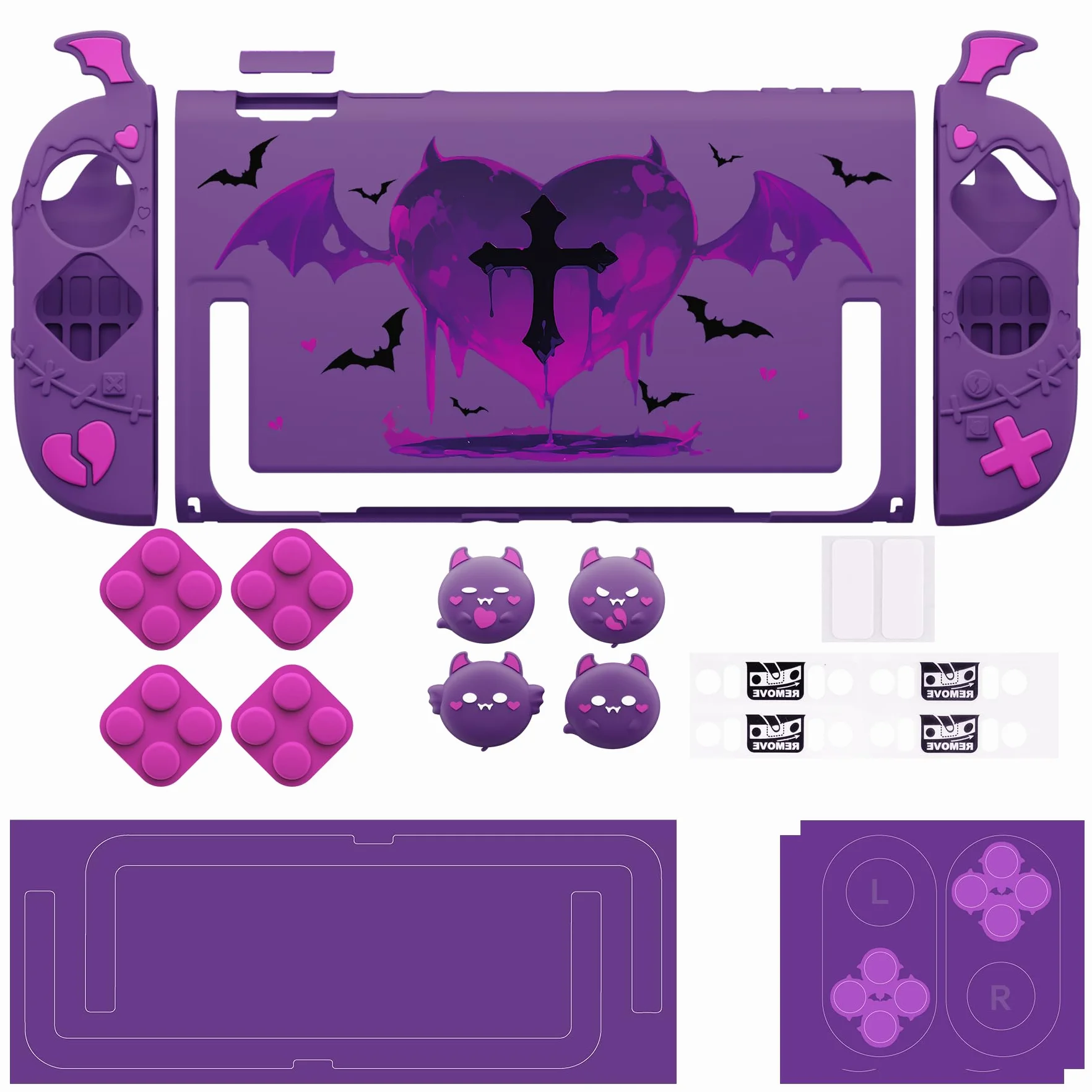 PlayVital Etui Ochronne do Switch 2 z Silikonowe Grip Joycon,Twarda Tylna Obudowa PC kompatybilna z Dockiem,Nakładki na Joysticki i Naklejki,Akcesoria do Switch 2-Fioletowy,Seria Gothic Imp