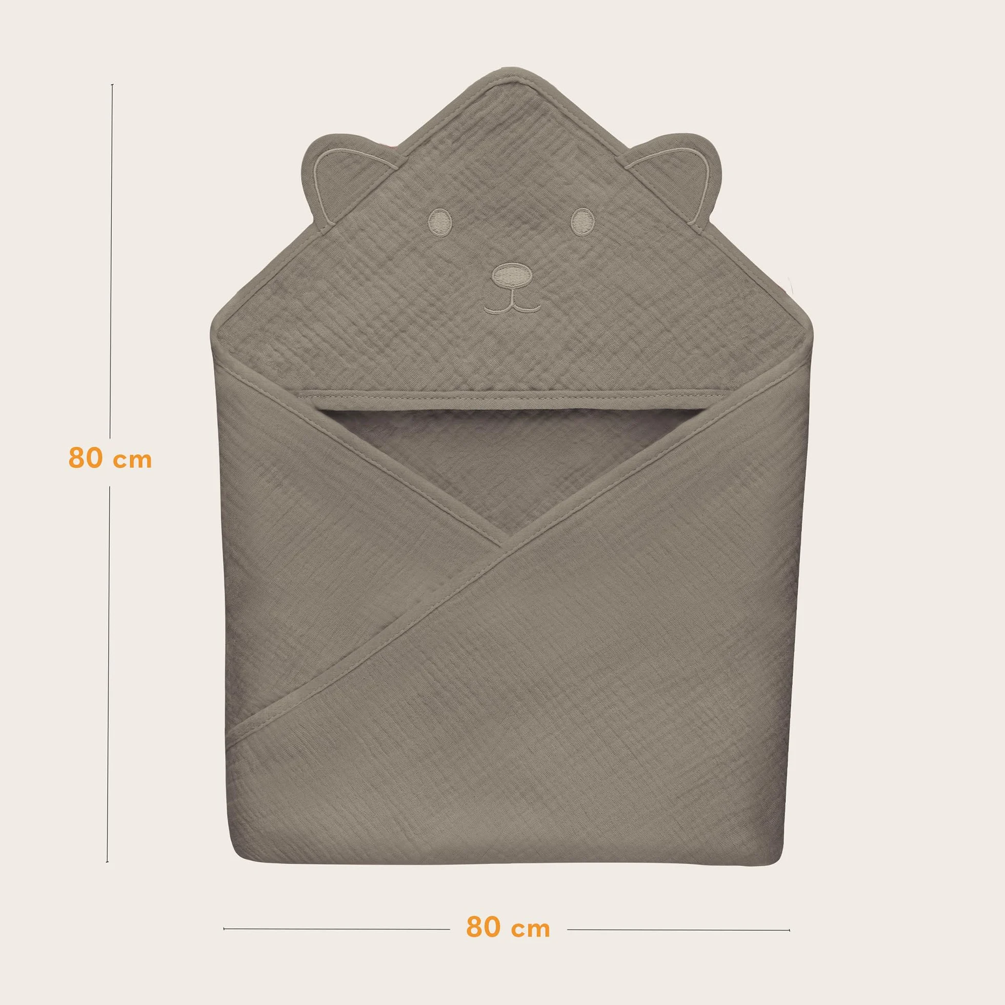 LIONELO MUSLIN HOODED TOWEL Ręcznik Muślinowy z Kapturem dla Niemowląt po Kąpieli 80x80 cm, Oddychający Miękki Ręcznik Kąpielowy Dziecięcy Naturalna Tkanina 6 Kolorów (Cappuccino)