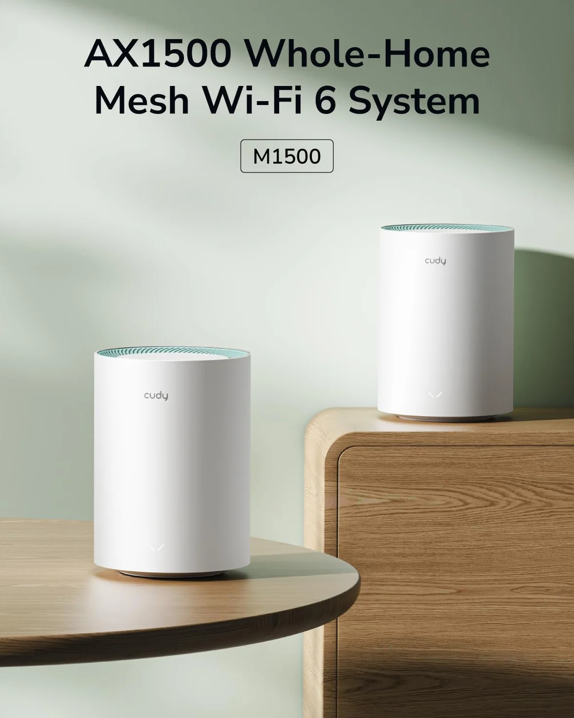 Cudy Dwuzakresowy system Wi-Fi AX1500 WiFi 6 Mesh, zastępuje routery i przedłużacze, pokrywa do 170 m², 3 porty gigabitowe na jednostkę, obsługuje Ethernet, 2 sztuki M1500
