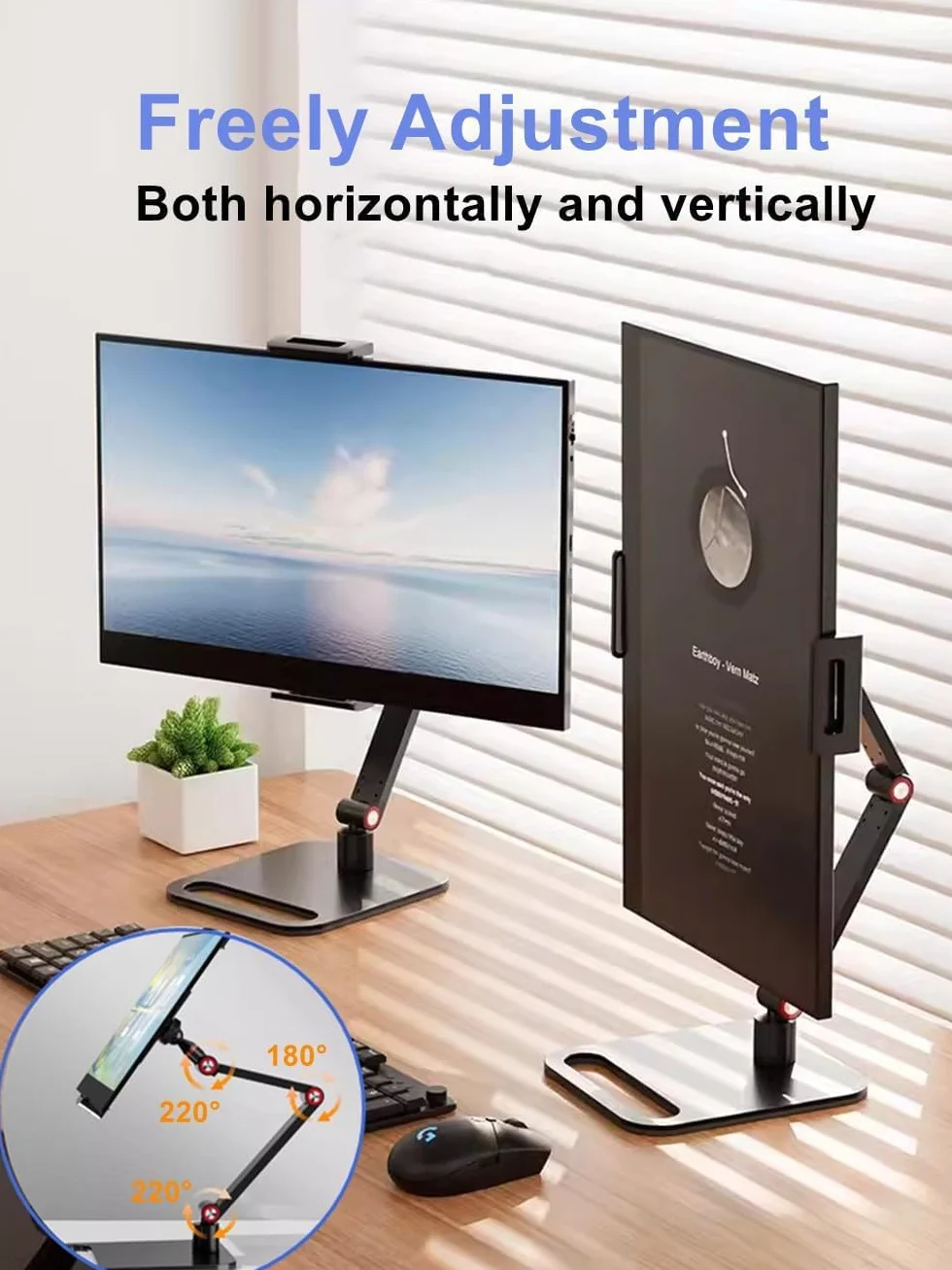 przenośny uchwyt na monitor do ekranu 12-17,3 cala, metalowy stojak 16 cali, uniwersalna rozszerzalna podstawa, stojak na tablet 12,9 cala z regulacją obrotu o 360° i zaciskiem biurkowym