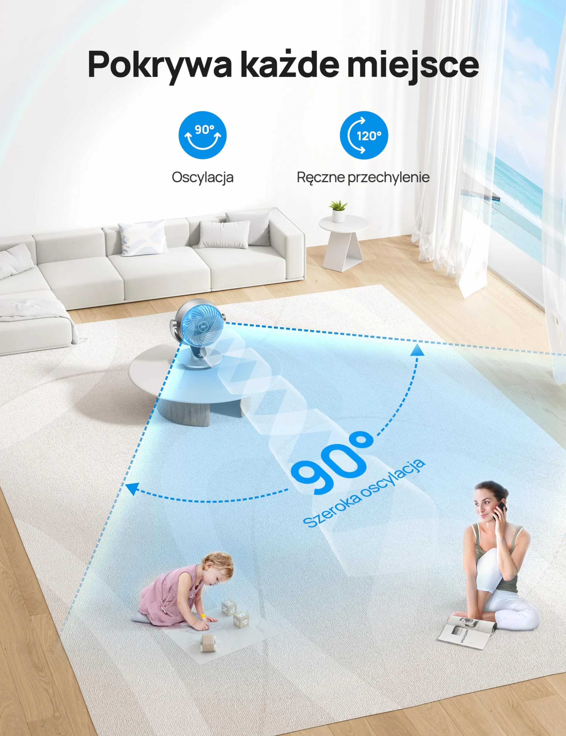 Dreo 28dB inteligentne wentylatory stołowe do sypialni, wentylatory oscylacyjne 120°+90° z pilotem zdalnego sterowania/głosu/Wifi/Alexa, średnica 18 cm, 4 prędkości, 5 trybów,srebrny