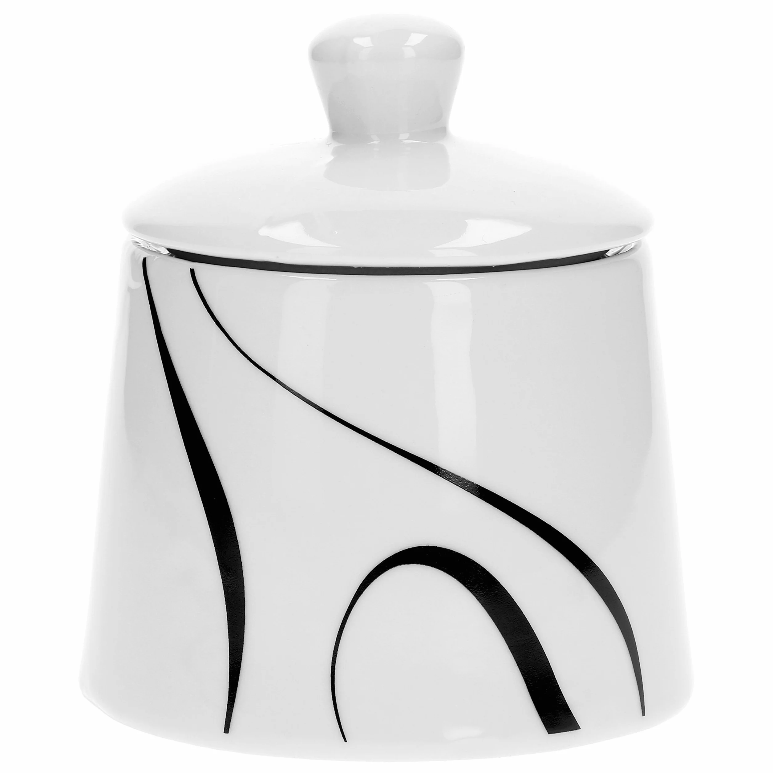 Van Well Galaxy 2-częściowy zestaw cukiernicy z pokrywką, Ø 95 mm + dzbanek na mleko, 220 ml, dekoracja liniowa szlachetna markowa porcelana