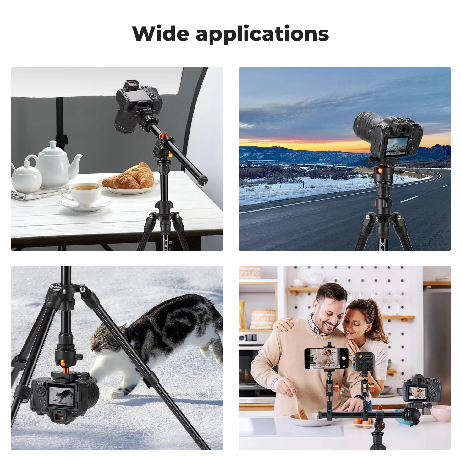 K&F Concept K234A0 statyw do aparatu z ramieniem wysięgnikowym, 163 cm statyw do telefonu komórkowego, tripod do podróży, statyw do smartfona z uchwytem na telefon komórkowy, aluminiowy statyw