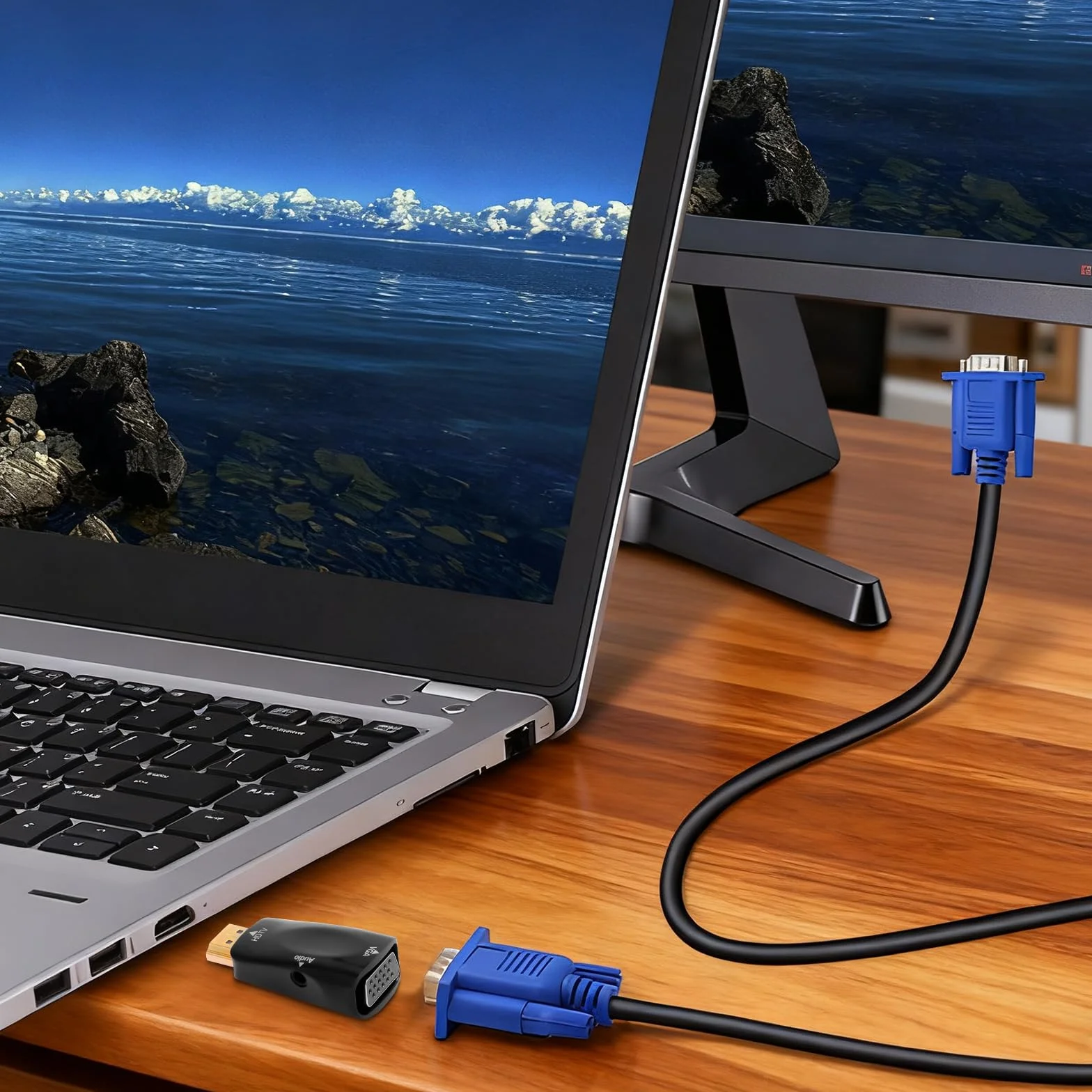 HENGBIRD adapter HDMI na VGA 2 sztuki z kablem audio dla PC, laptopa, monitora, projektora Full HD 1080P adapter HDMI na VGA z 3,5mm złączem klinowym przenośny do biura, szkoły i domu
