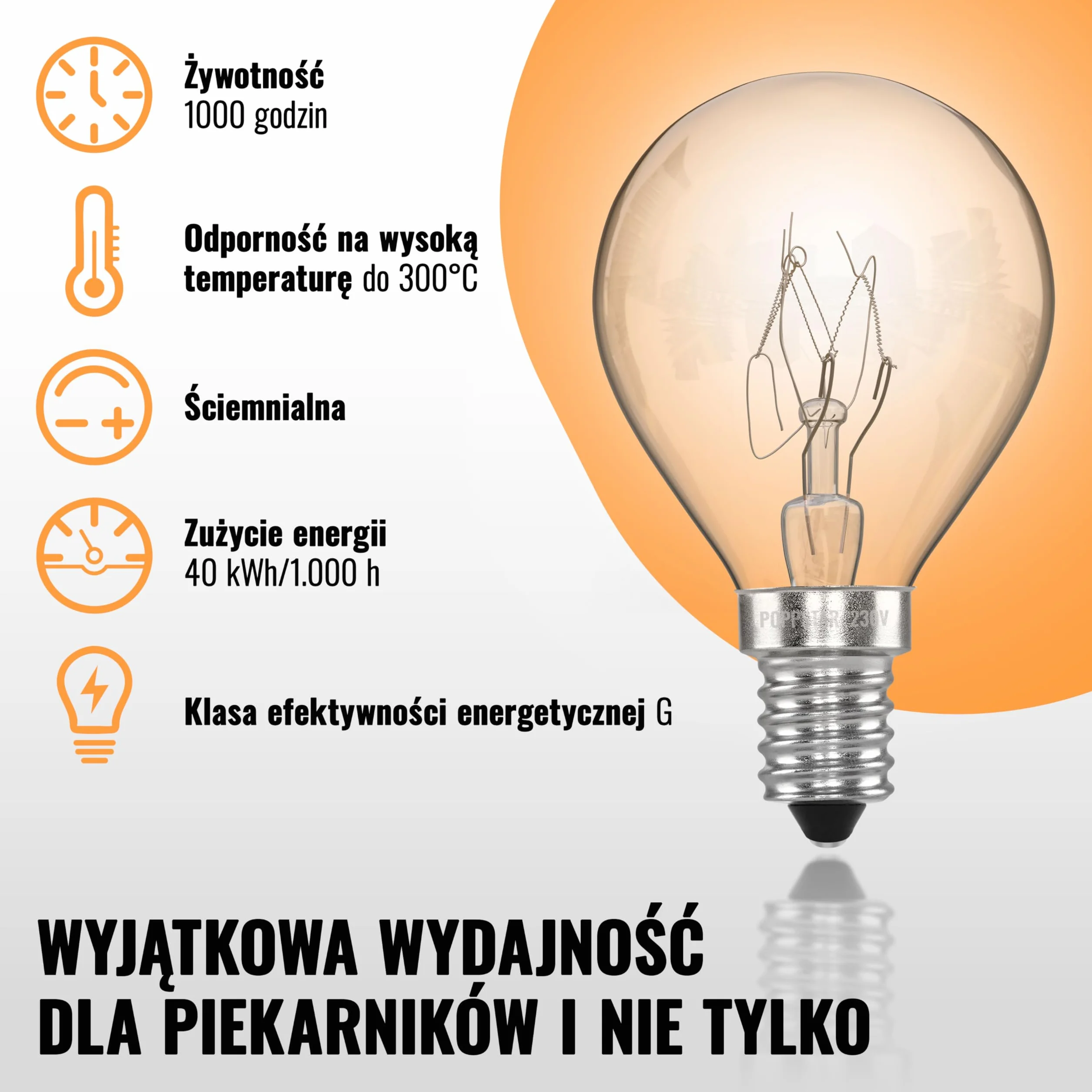 Poppstar żarówki do piekarnika E14 40W 300°C 2400K 350lm 2 szt.