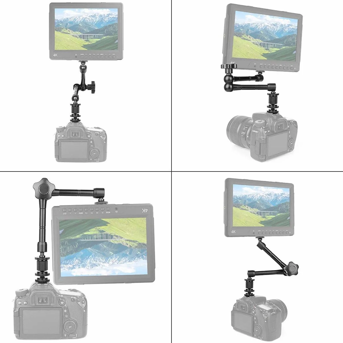 Comioke Przegub Magic Arm z Super Clamp, Magic Arm, ramię przegubowe, uchwyt na kamerę, zacisk z uchwytem na zimne buty 1/4", do monitora, światła LED, mikrofonu (11 cala)