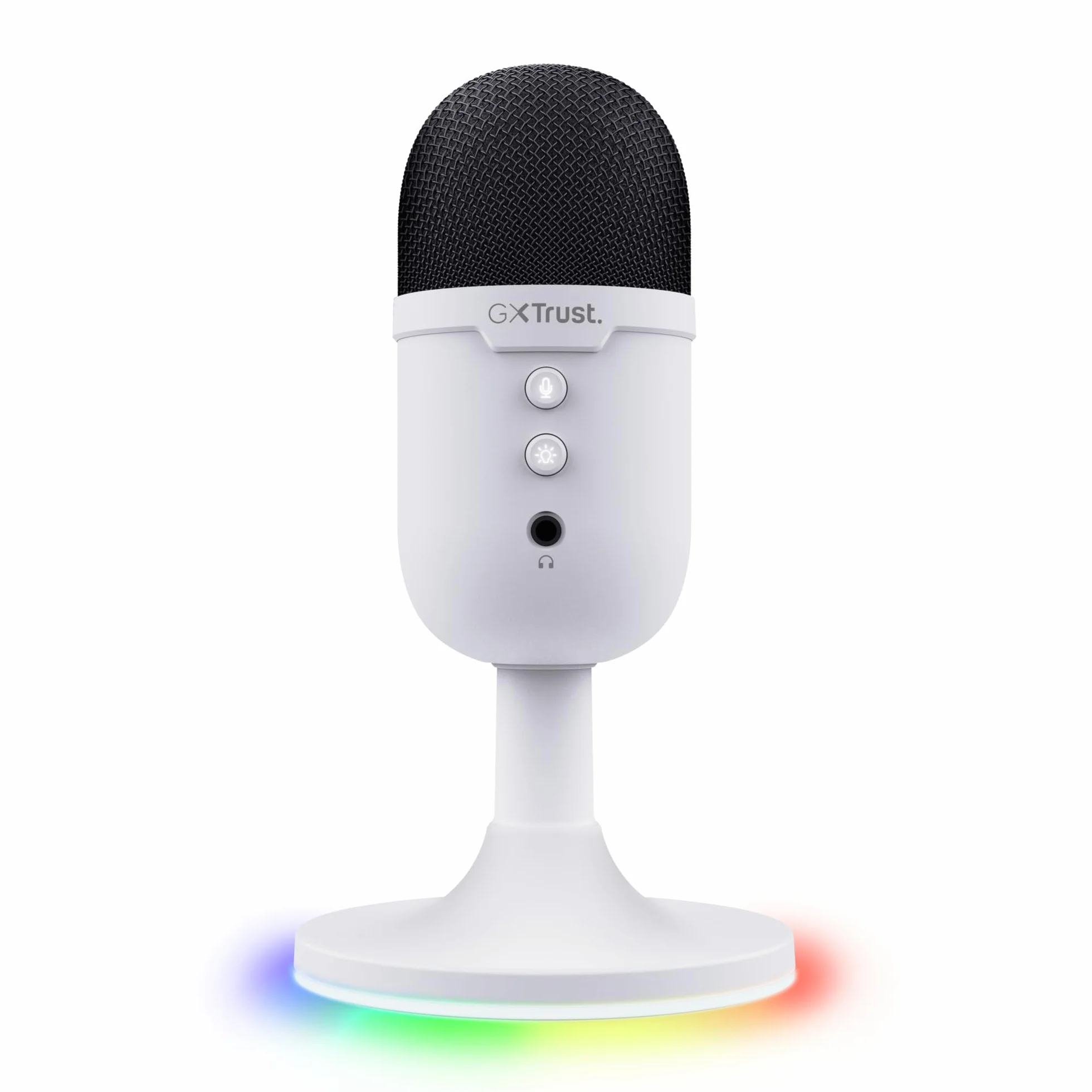GXTrust 236W Yami Mikrofon pojemnościowy USB do Podcastów, Twitch Discord ASMR Youtube Playstation 5, mikrofon do gier z kardioidalnym wzorem nagrywania, podświetlenie RGB, biały