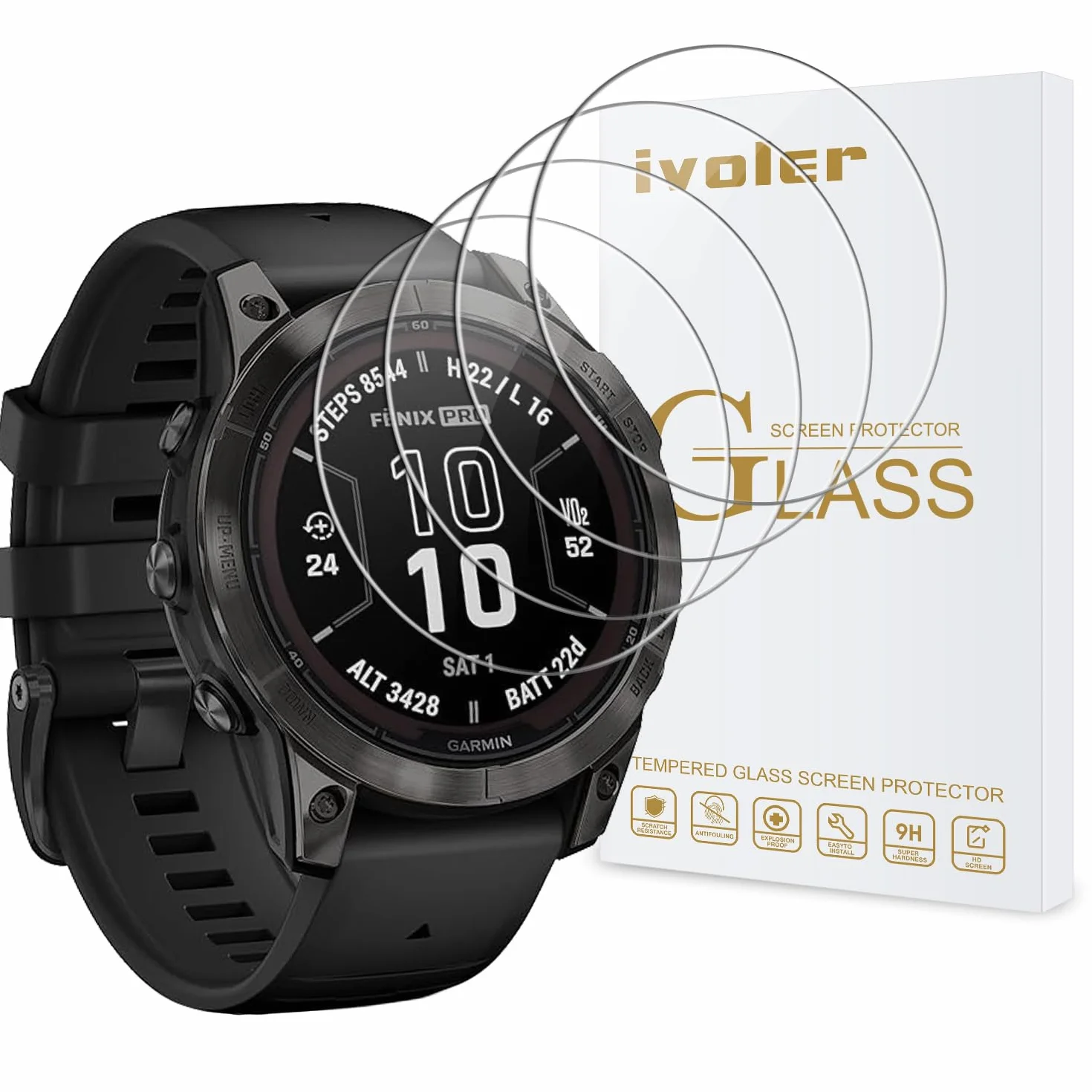 iVoler 4 sztuki szkła hartowanego do Garmin Fenix E 47 mm / Garmin Fenix 7 PRO Solar/Solar Sapphire / Fenix 7 / Sapphire Solar 47 mm, ochrona ekranu przed zarysowaniem, bez pęcherzyków powietrza
