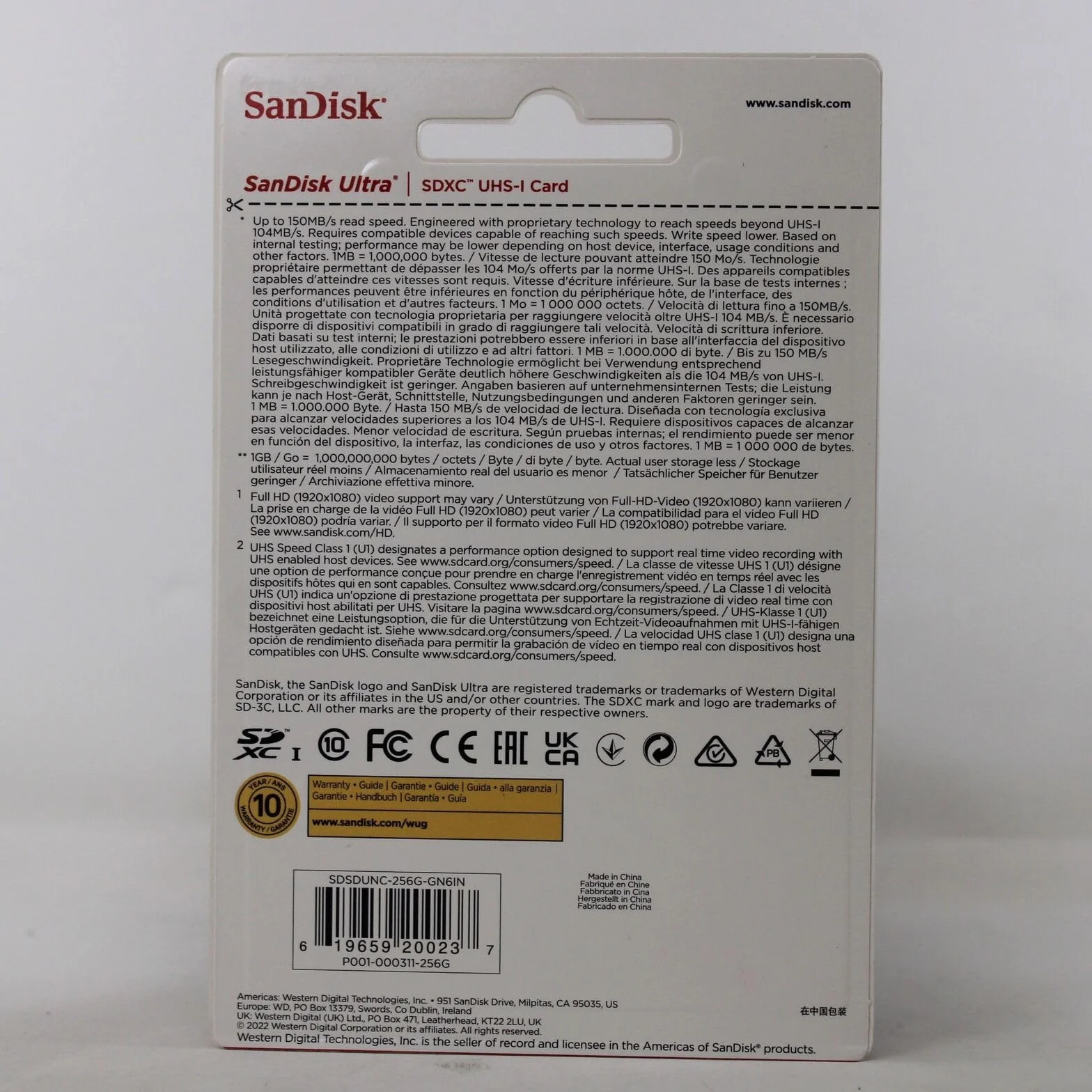 SanDisk Karta Ultra SDXC 256 GB, karta SD, karta pamięci o prędkości odczytu do 150 MB/s, do kompaktowych aparatów klasy podstawowej i średniego zasięgu, wideo Full HD, UHS-I, klasa 10, U1