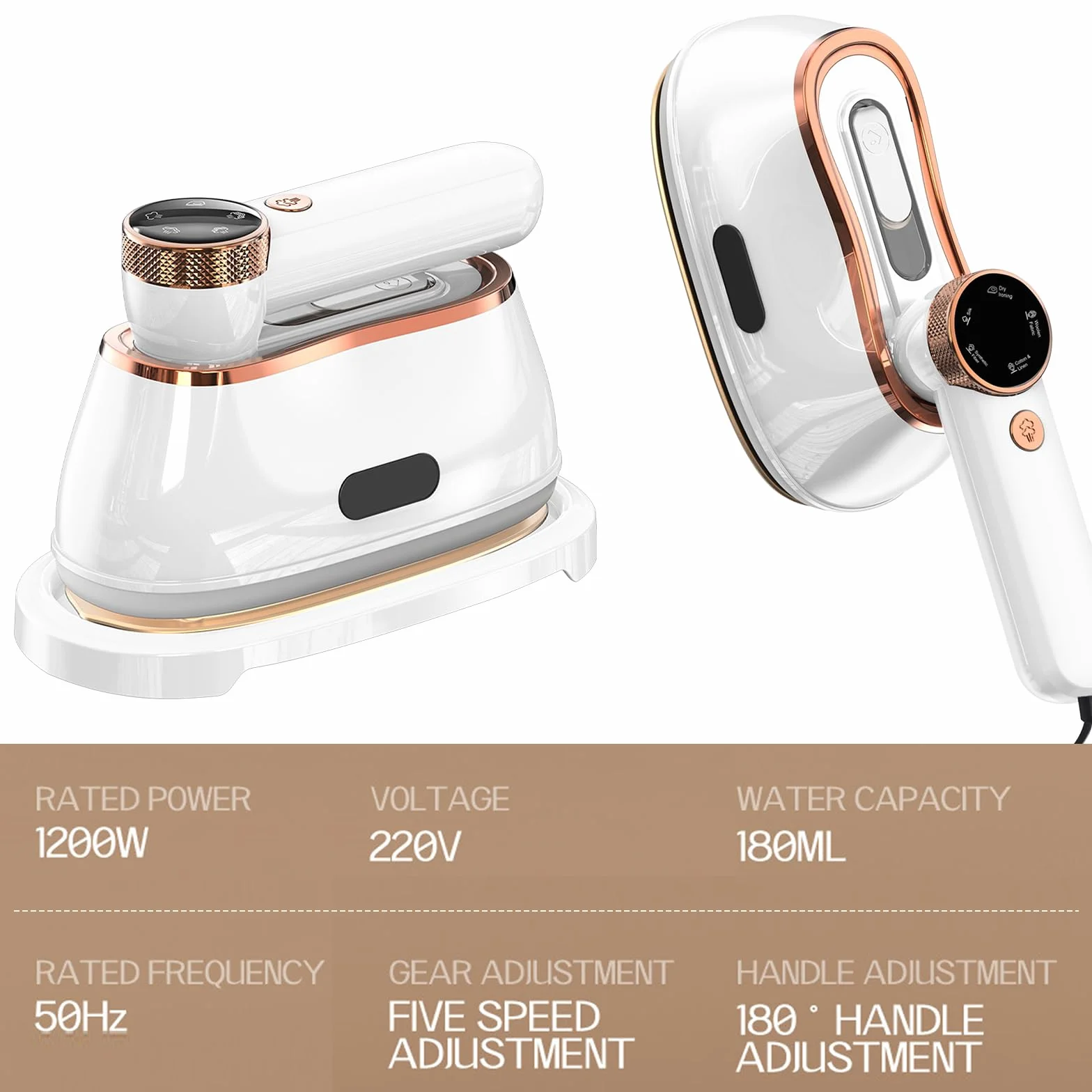 Żelazko parowe, parownica, 1200 W, ze zbiornikiem na wodę 180 ml, obracany o 180°, 2 w 1, przenośny, ręczny parowar do podróży, domu i biura, 5 poziomów pary, nieprzywierająca stopa żelazka