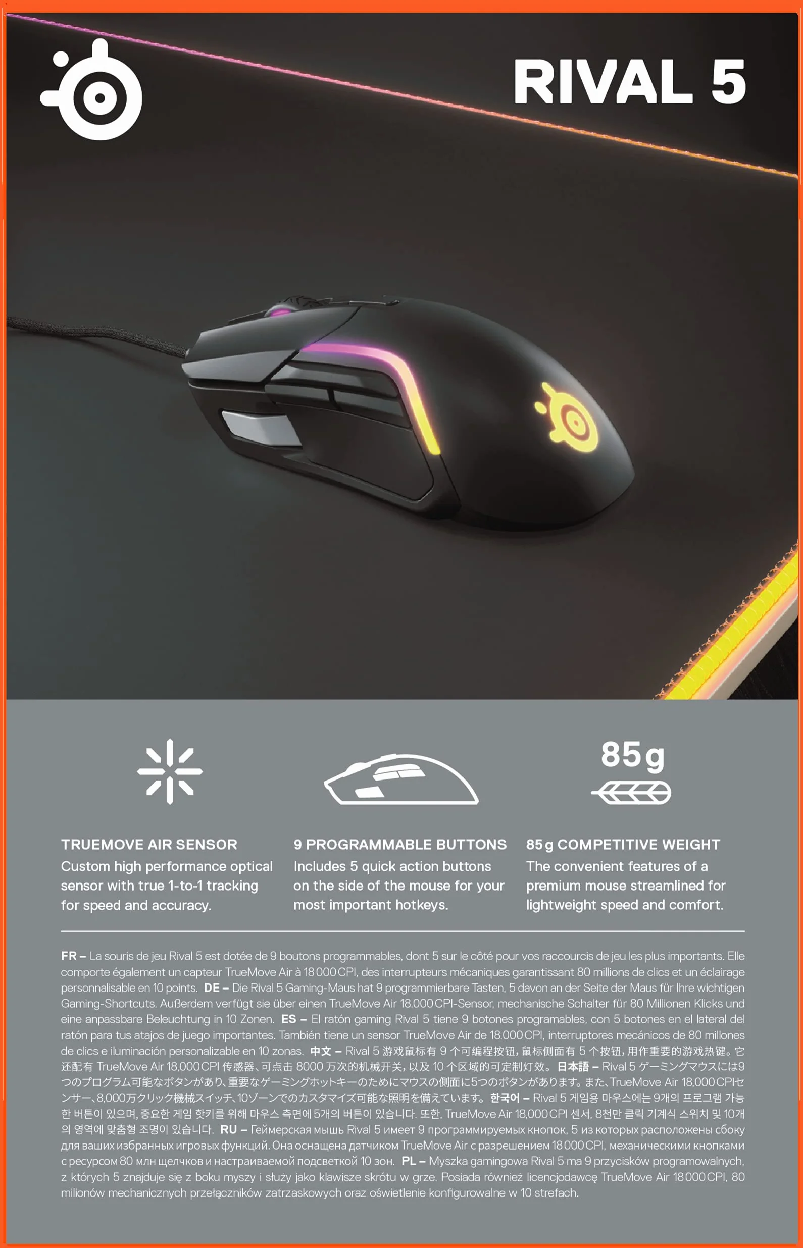 Steelseries Rival 5 Mysz Gamingowa Czarny