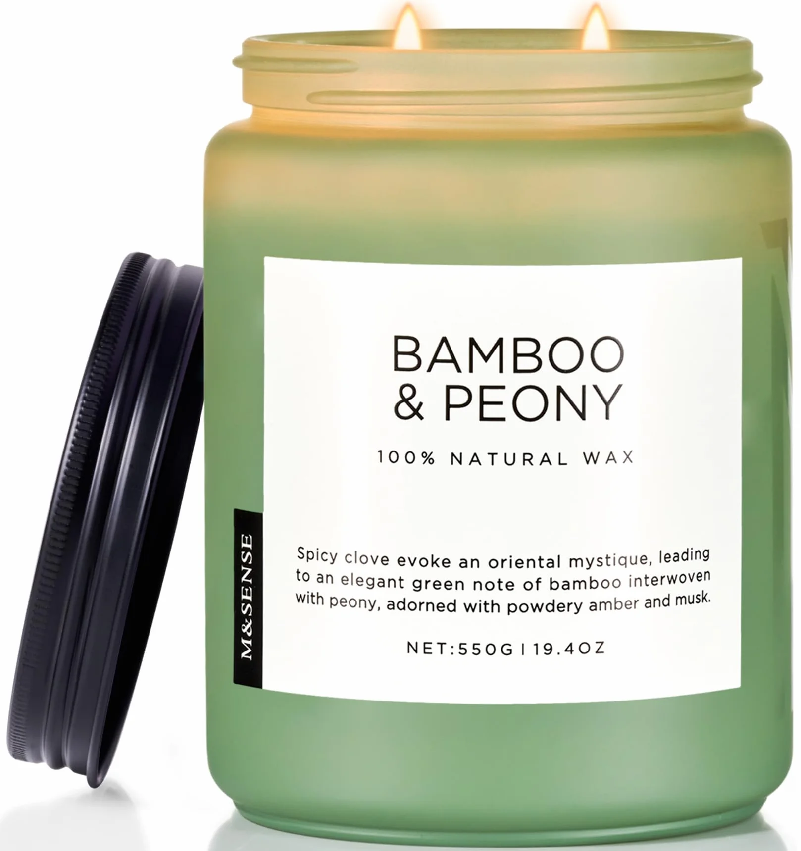 M&SENSE Bambus & Piwonia – Duża Świeca Sojowa (550g, 110h) | Wiosenny, Orzeźwiający Zapach | Naturalna, 2-Knotowa | Idealna na Prezent dla Niej i Relaksującą Aromaterapię