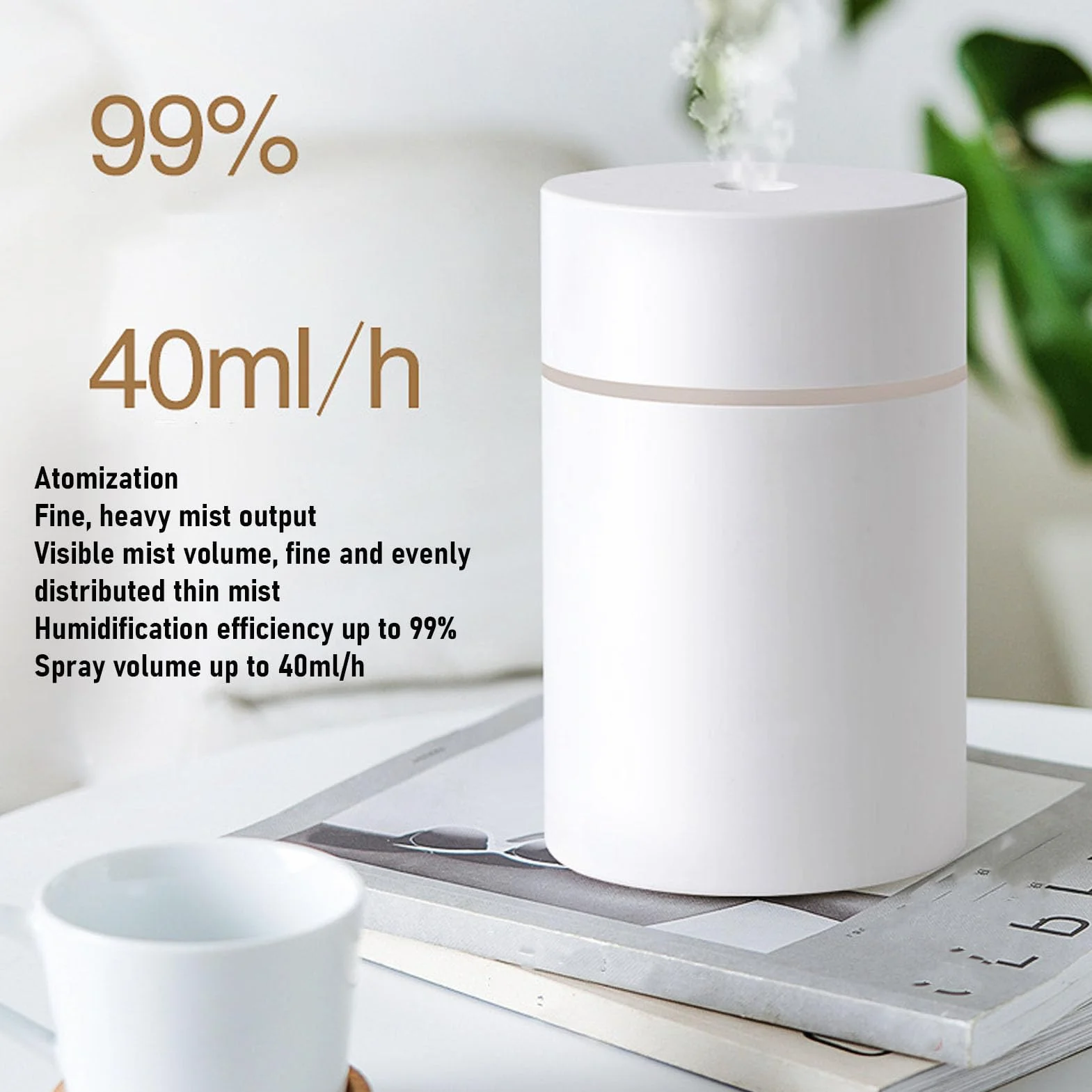 Cryfokt Nawilżacz Zasilany Przez USB o Pojemności 300 Ml, ze światłem, Dwoma Trybami Natrysku, Kompaktowy Nawilżacz USB do Samochodu Biurowego w Sypialni (WHITE)