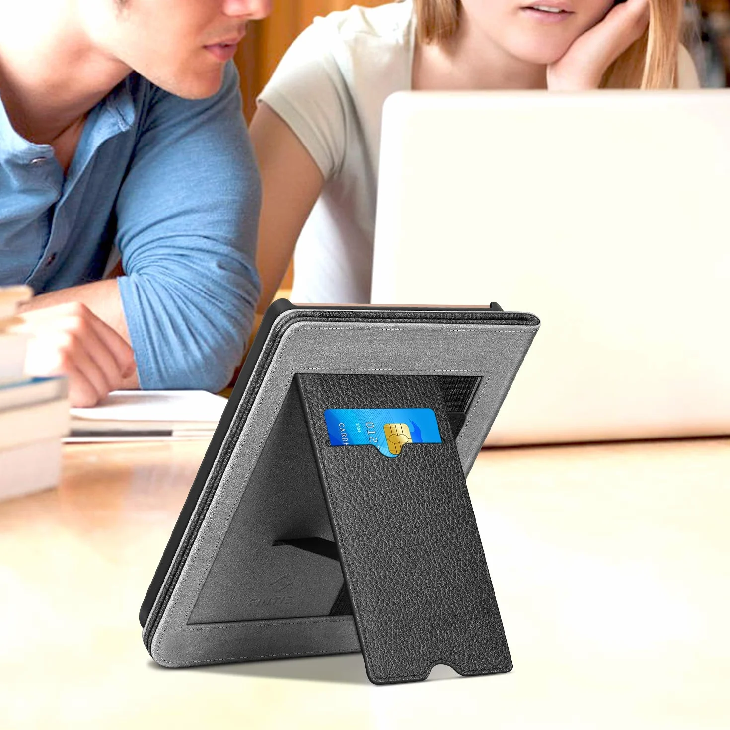 Fintie etui na Pocketbook Touch HD 3/Touch Lux 4/Touch Lux 5/Basic Lux 2/Color (2020), ochronne etui z podpórką, gniazdem na karty i paskiem, automatyczne uśpienie/budzik, czarne