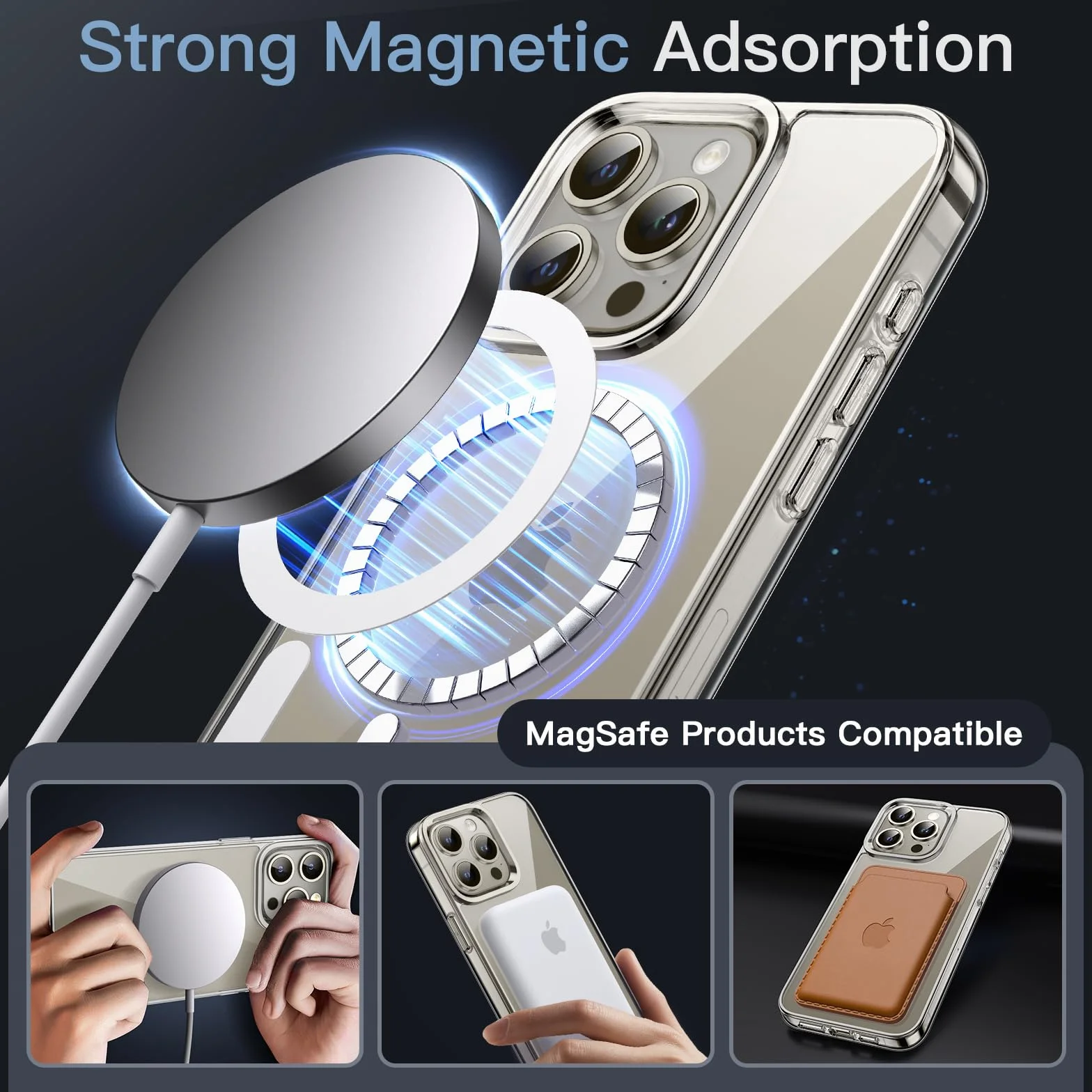 JETech Magnetyczna Etui dla iPhone 15 Pro Max 6,7 Cala Kompatybilny z MagSafe Bezprzewodowy Ładowanie, Odporny Wstrząsy Case, Przezroczysty, Odporny Zarysowania (Przezroczyste)