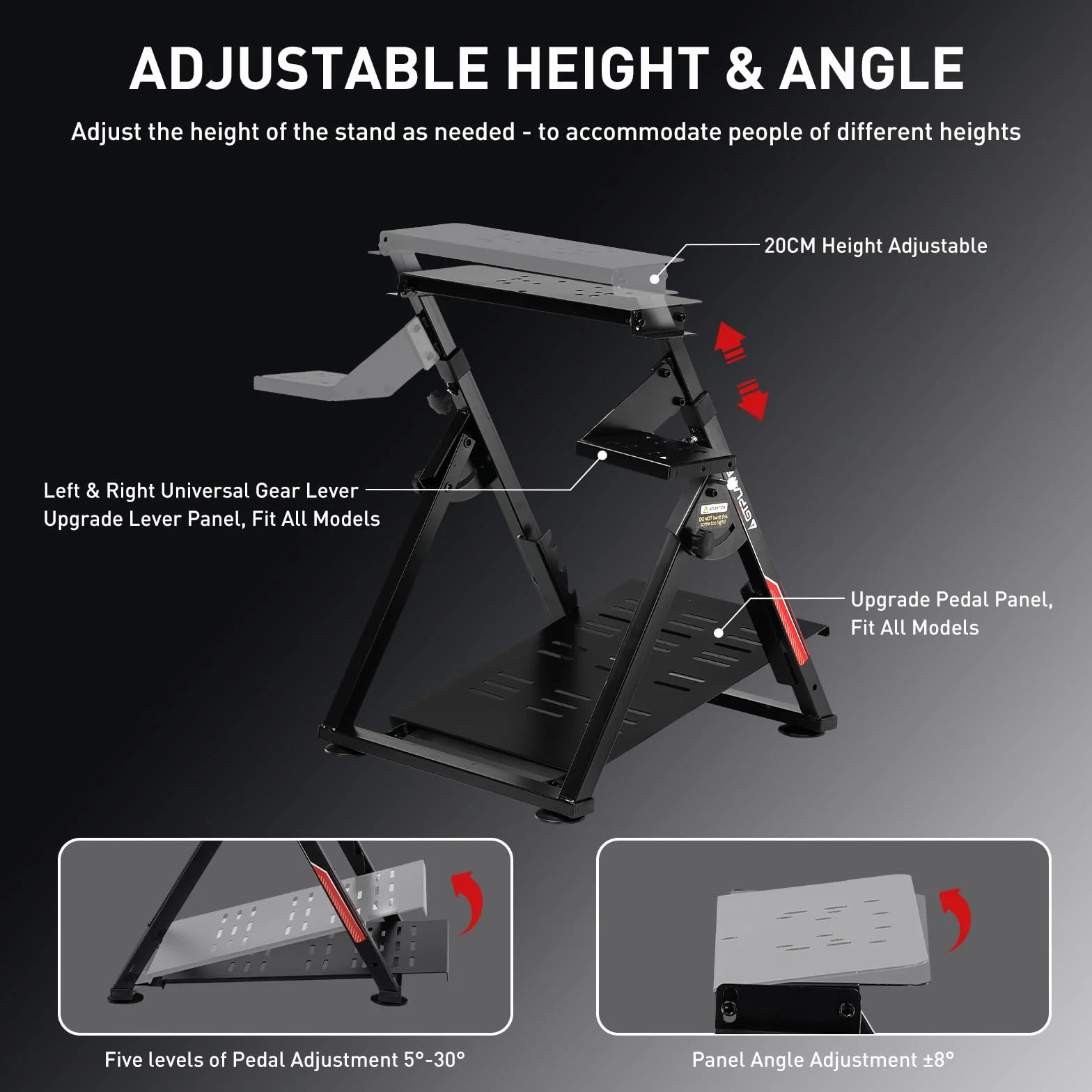 GTPLAYER Lenkradständer für Lenkrad Gaming Wheel Stand Racing Lenkradständer mit V1 V2 Schalthebelhalterung Neigungsverstellbares Gestell PS4 Xbox PC, Pro-Edition