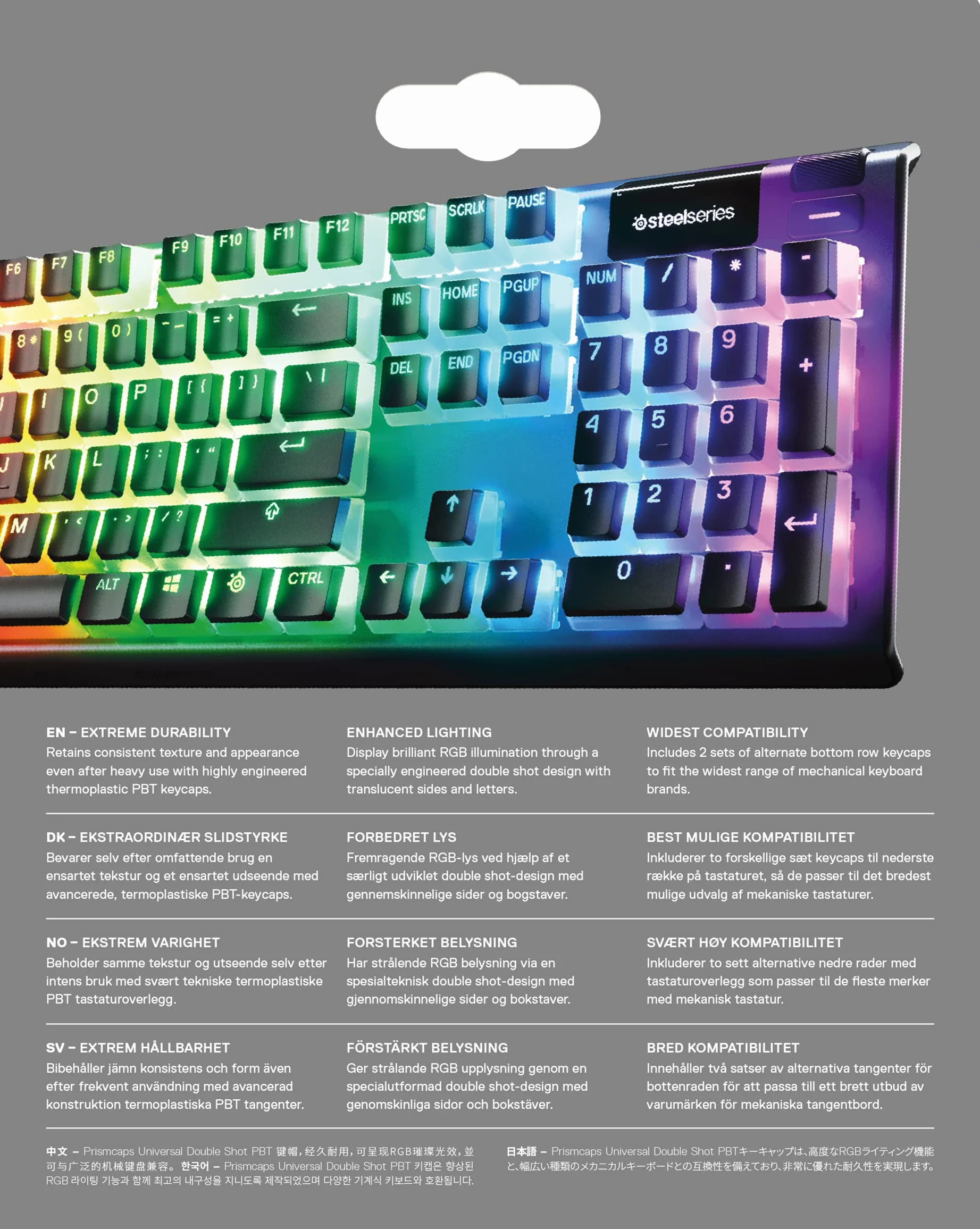 SteelSeries PrismCaps – zestaw klawiszy Double-Shot o wyglądzie "Pudding" – kompatybilność ze wszystkimi popularnymi klawiaturami mechanicznymi – popychacz MX – czarny (niemiecki układ klawiatury)