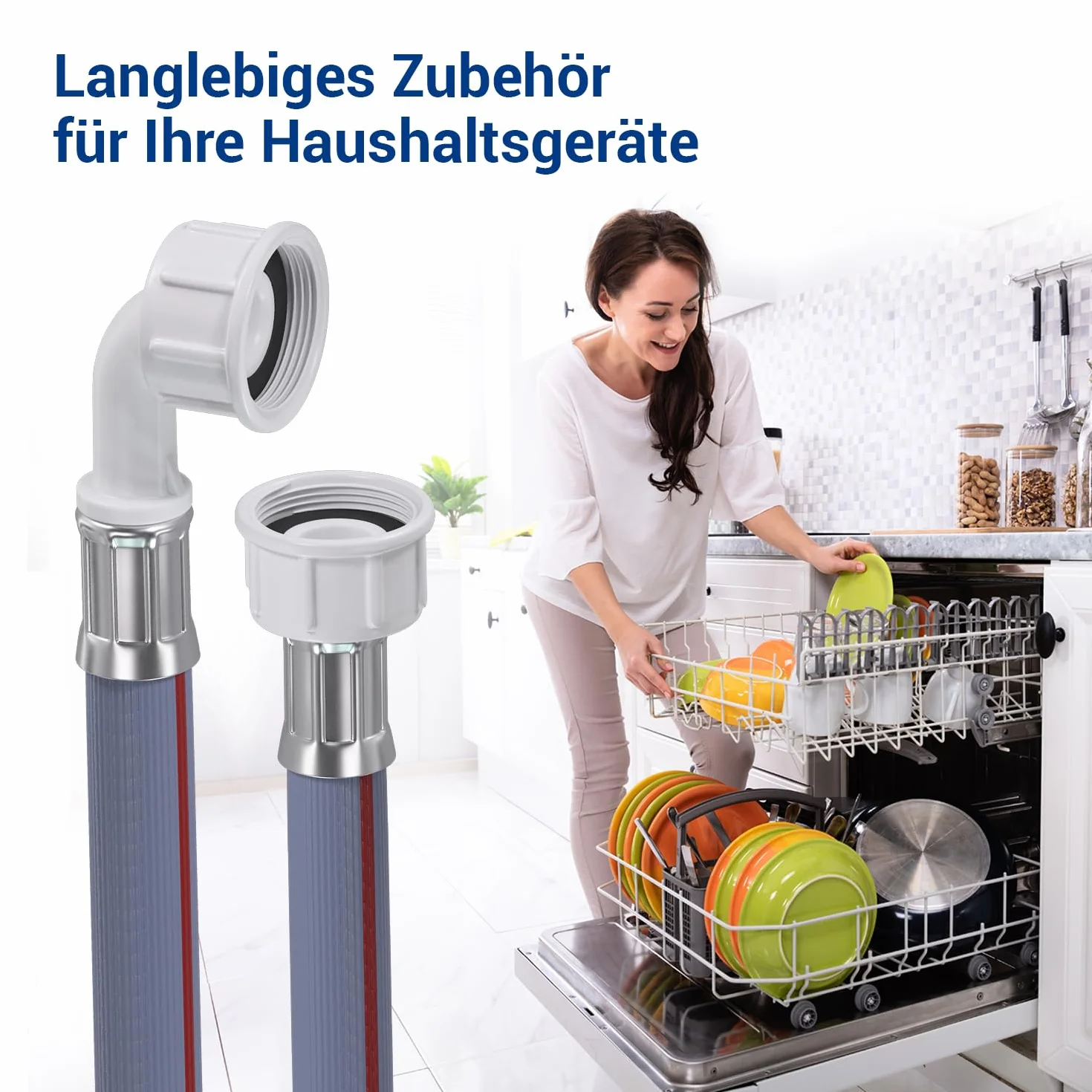 VIOKS Wąż dopływowy do pralki, przedłużacz 2,5 m, 25 °C, prosty / kątowy, do zmywarki, przedłużka węża i wąż do wody, pralka