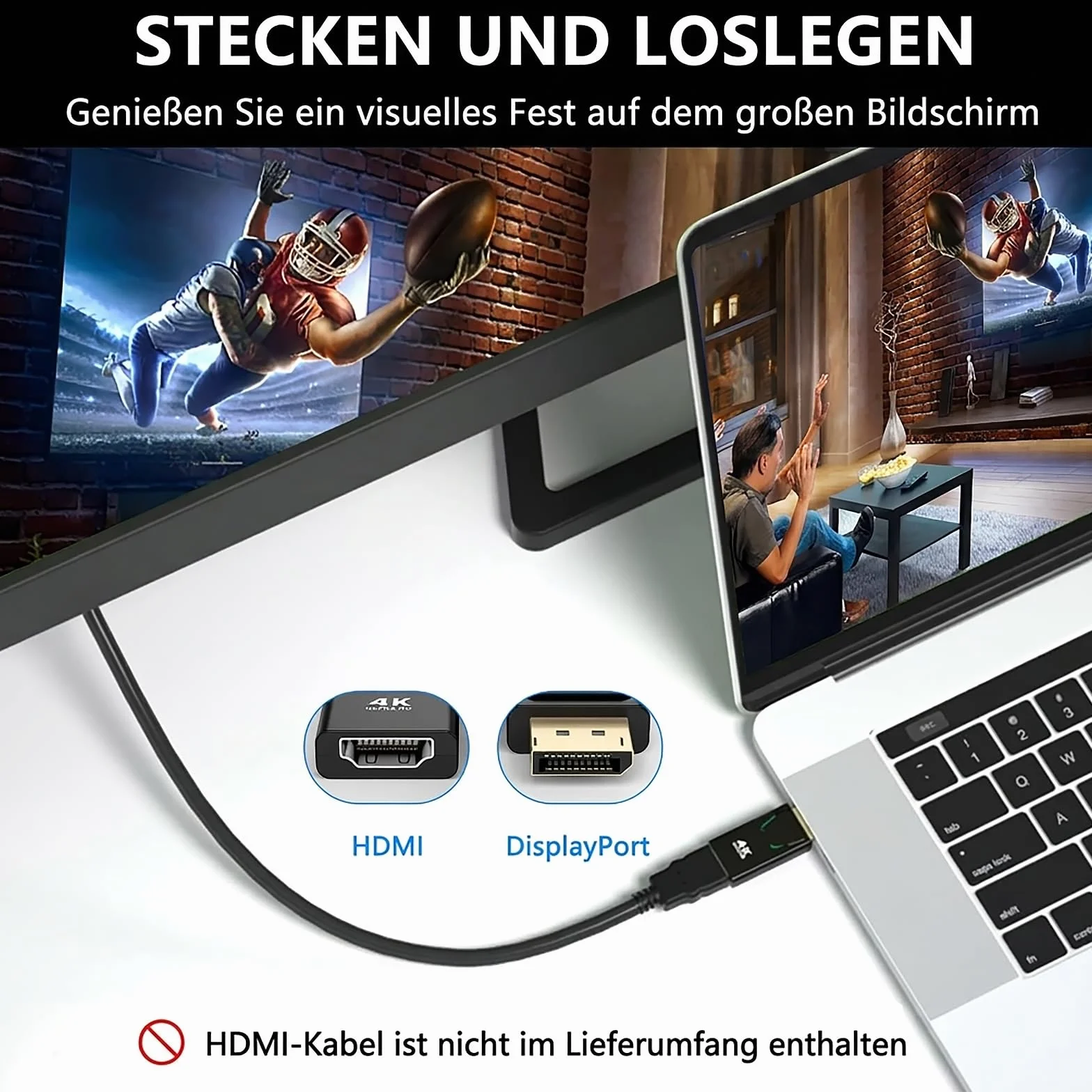 Adapter DisplayPort na HDMI 2 sztuki, 4K @ 30 Hz HDMI na DisplayPort Adapter