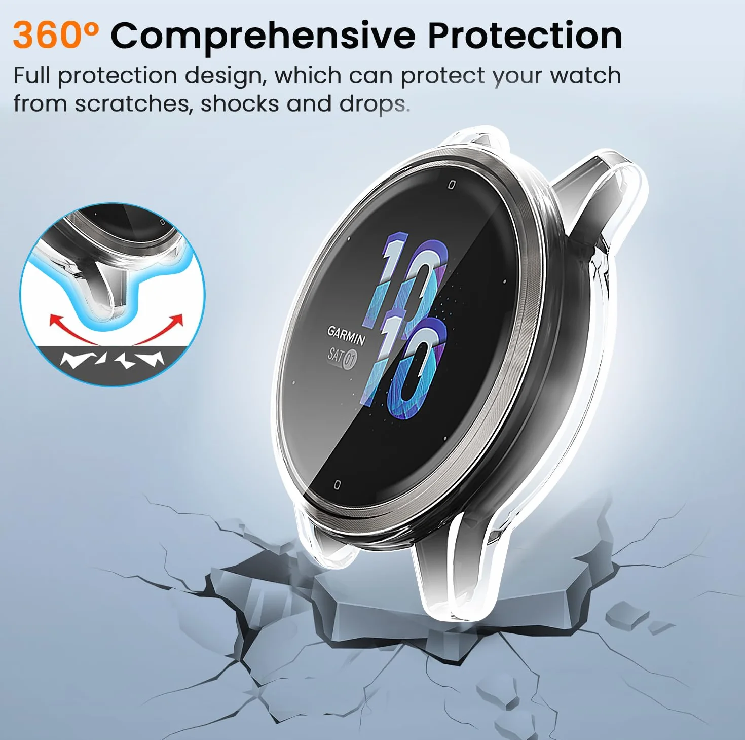 ivoler 3 sztuki etui z osłoną ekranu do Garmin Vivoactive 4 45 mm / Garmin Venu 2 45 mm, pełne etui ochronne z miękkiego TPU, cienkie, odporne na zarysowania etui (2 przezroczyste i 1 czarne)