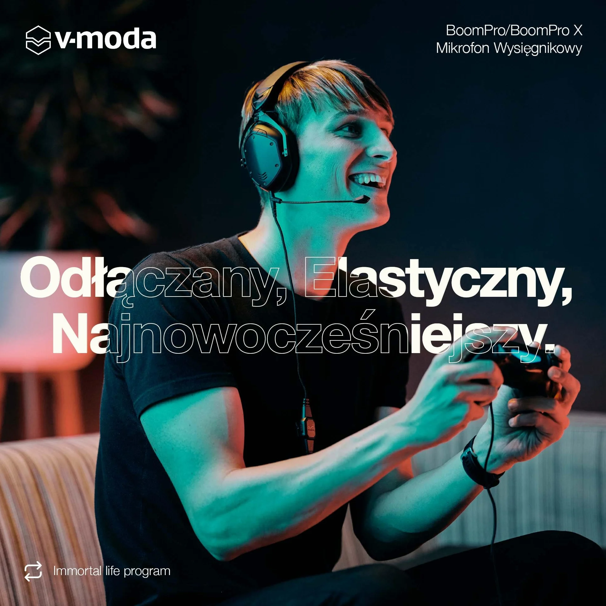 V-MODA Mikrofon BoomPro | Do Gier i Komunikacji | Przewodowy - Gniazdo 3,5 mm | Elastyczny Wysięgnik | Przypinany Kontroler z Przyciskiem Wyciszenia i Pokrętłem Głośności | Czarny