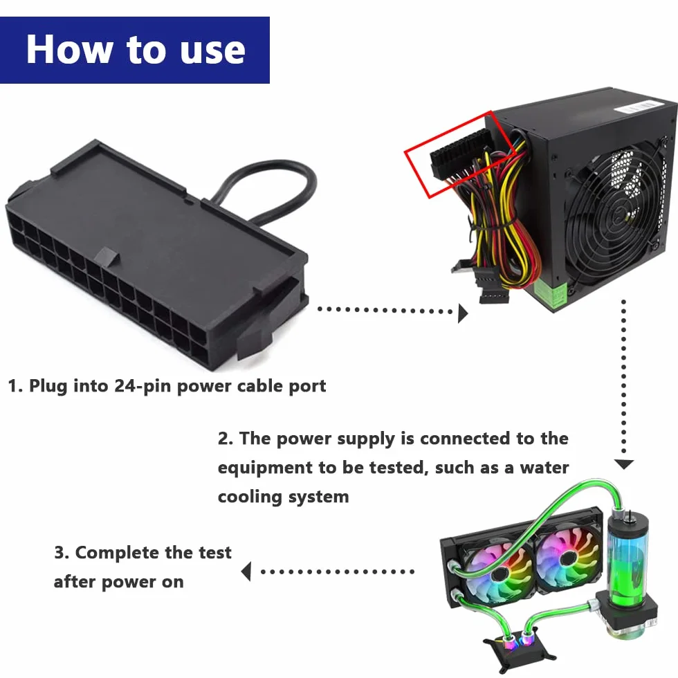 24-pinowy ATX Power Jumper Bridge Tool PSU Test Starter Switch kompatybilny ze złączem 20/24-pinowym (2 szt.)