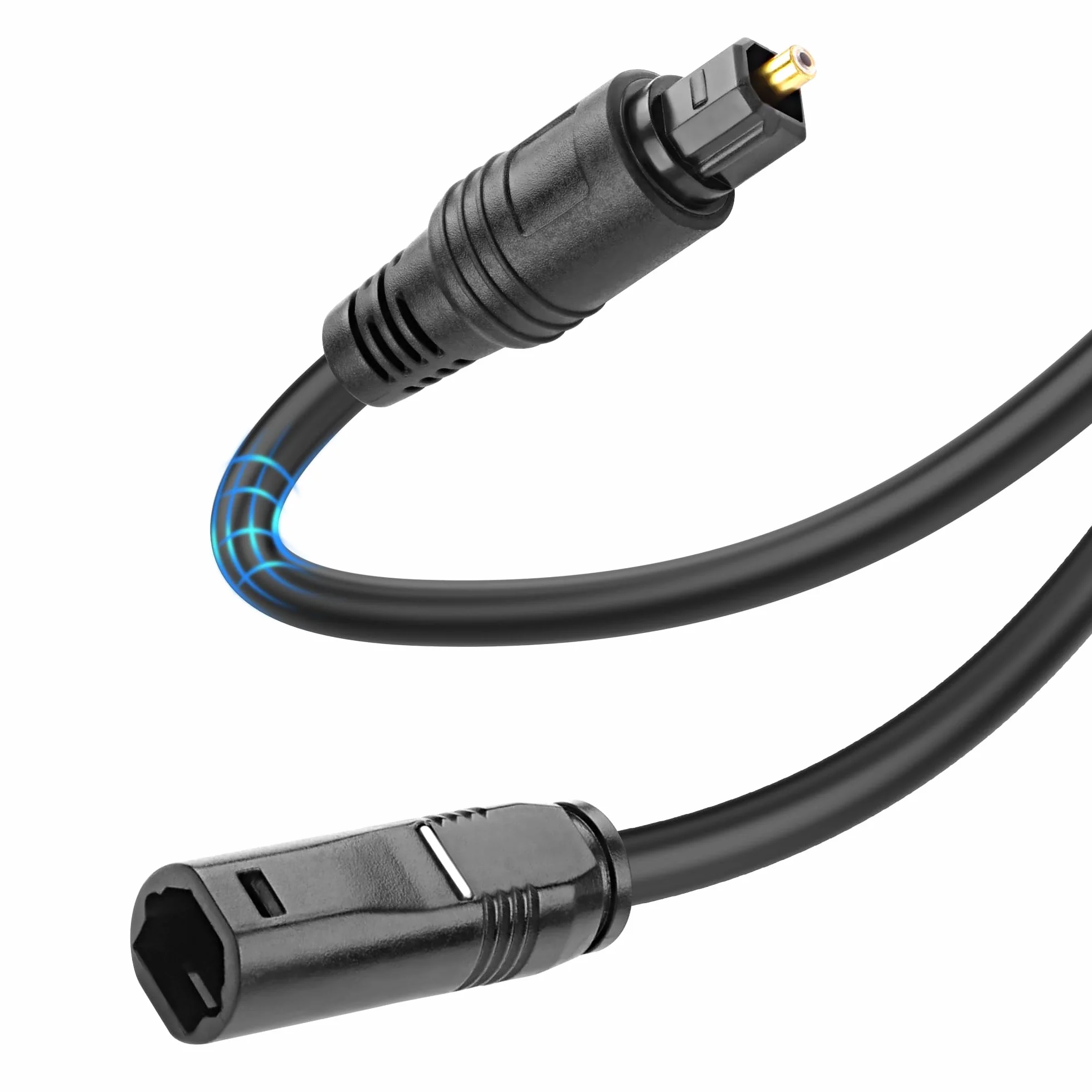 MEIRIYFA Optyczny kabel przedłużający audio, 1,5 m, Toslink Digital Optical Audio, wtyczka na gniazdo, kabel z włókna szklanego do kina domowego, soundbar, wzmacniacza TV (czarny)