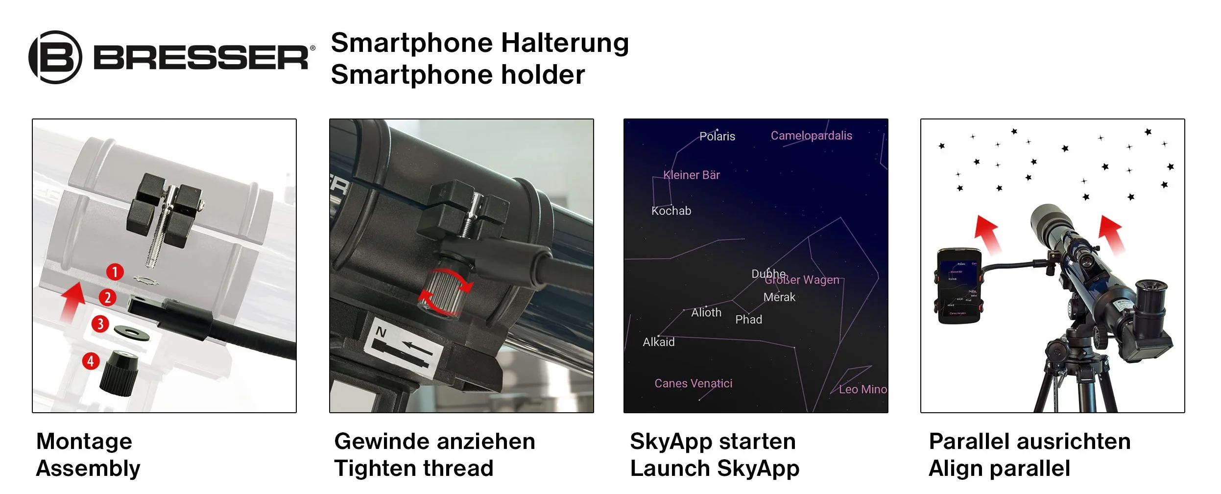 Bresser Teleskop SKYLUX teleskop soczewkowy 70/700 mm z uchwytem do smartfona i filtrem przeciwsłonecznym, ciemnoniebieski, 9618760LC1000