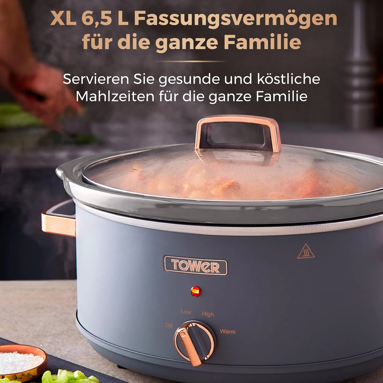 Tower T16043GRY Wolnowar 6,5 l 3 ustawienia ciepła Uchwyty Cool Touch Szary Różowe Złoto