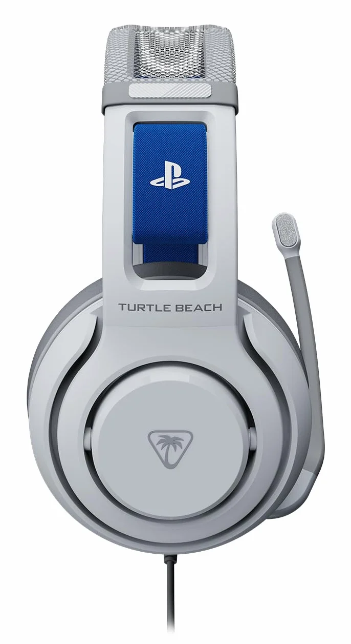 Turtle Beach Atlas 200 oficjalnie licencjonowanych białych przewodowych słuchawek do gier PlayStation, PS5, PS4, 50 mm Nanoclear, mikrofon flip-to-mute, nauszniki z pianki pamięci, ruchomy pałąk