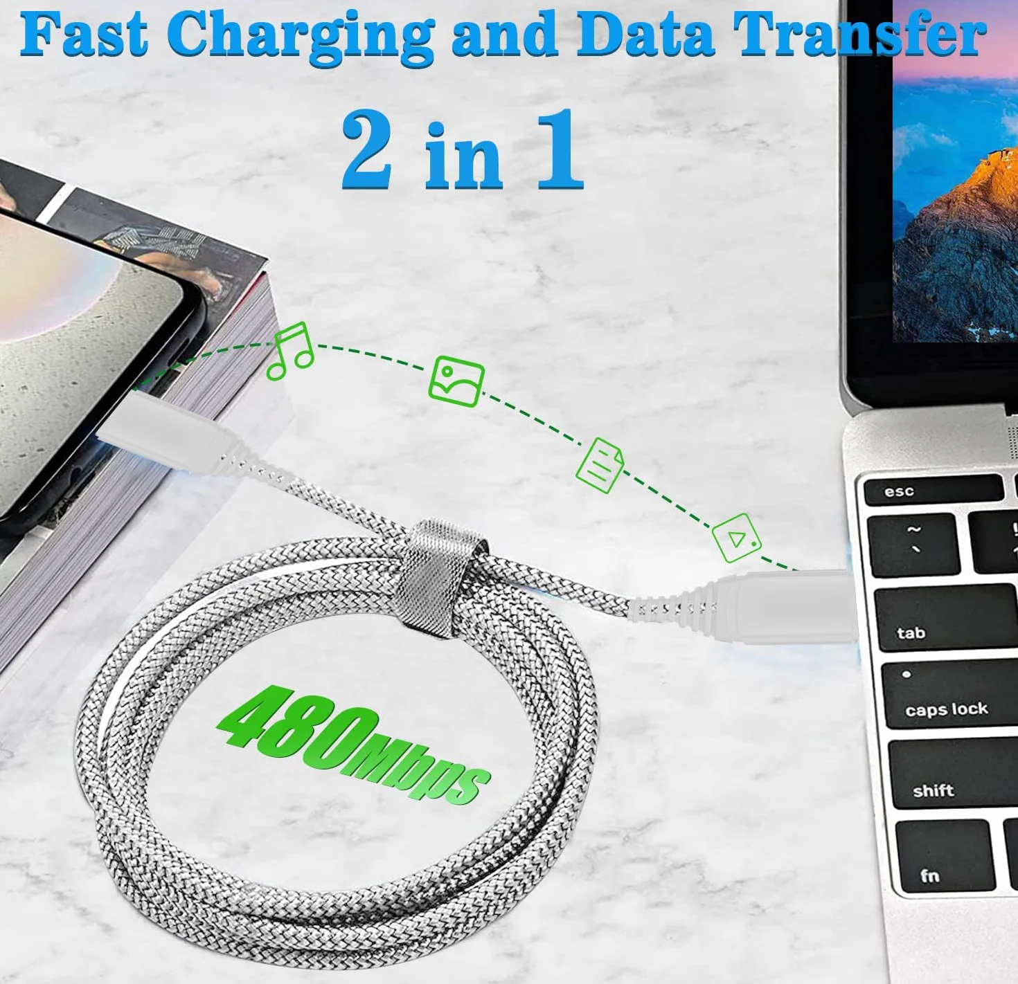 Kabel do ładowania PS5, 3 m, 2 sztuki, USB A na USB C, nylonowy kabel do szybkiego ładowania do kontrolera Playstation 5/Sony PS5 Dualsense, Nintendo Switch, Switch Pro, kabel do transmisji danych, 3