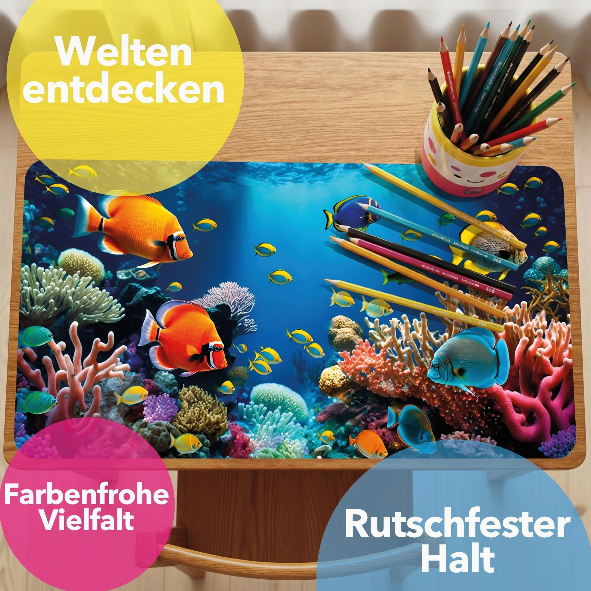 Lineo® Podkładka na Biurko dla Dzieci Wodoodporna Mata Ochronna Podkładka na Biurko Deskpad Mata na Biurko Dziecięce (Akwarium (70x40 cm))