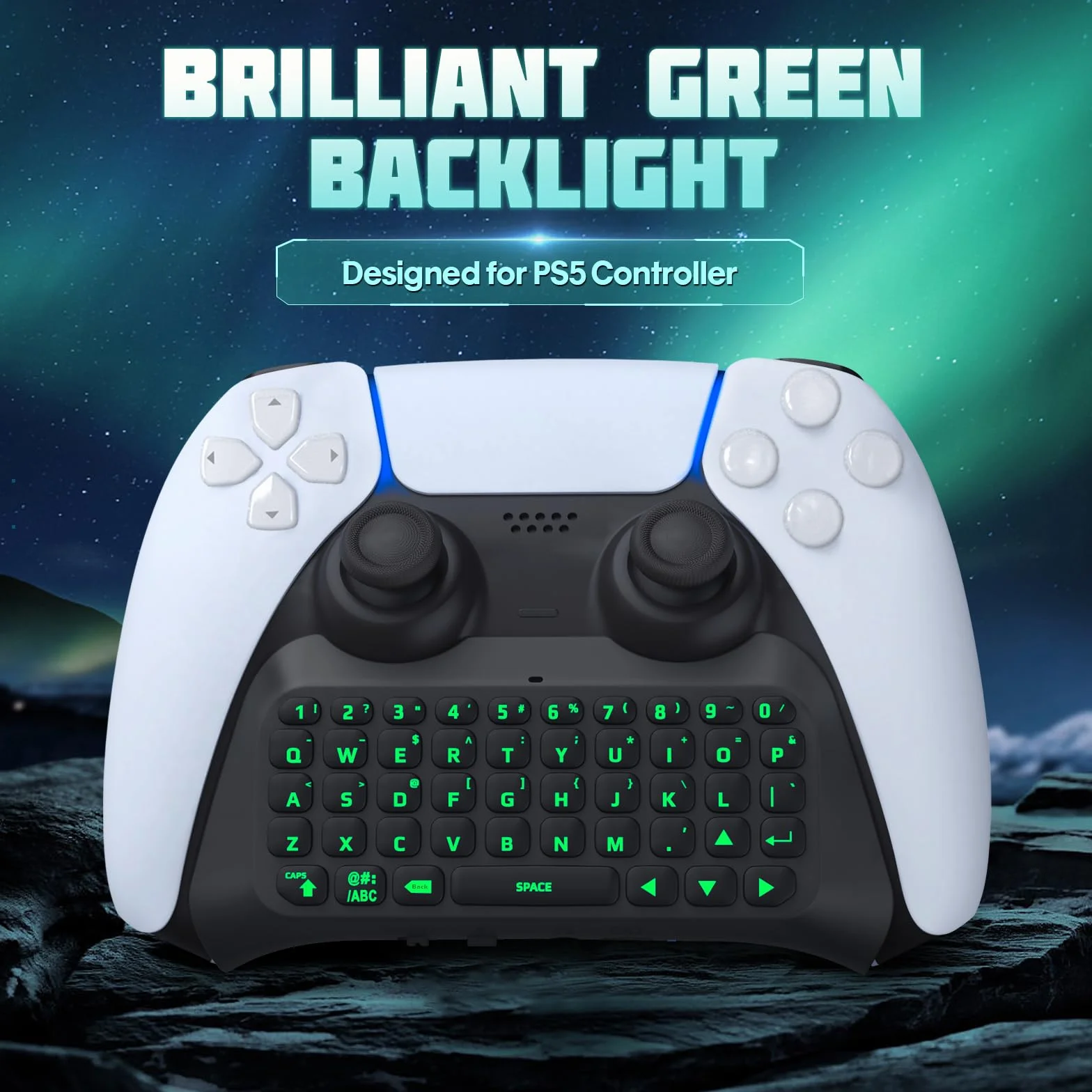 TiMOVO Green Backlight Keyboard for PS5 Controller, Wireless Bluetooth Keypad Chatpad for Playstation 5 Controller, Mini Game Keyboard Built-in Speaker with 3.5mm Audio Jack for Messaging, Black