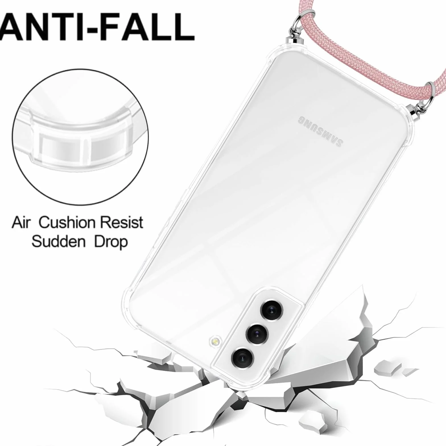 Xylota Etui ze smyczą do Samsung Galaxy S21 FE, przezroczyste etui ze smyczą regulowany pasek na ramię łańcuszek na ramię, silikon TPU + PC odporny na wstrząsy odporny na zarysowania futerał ochronny