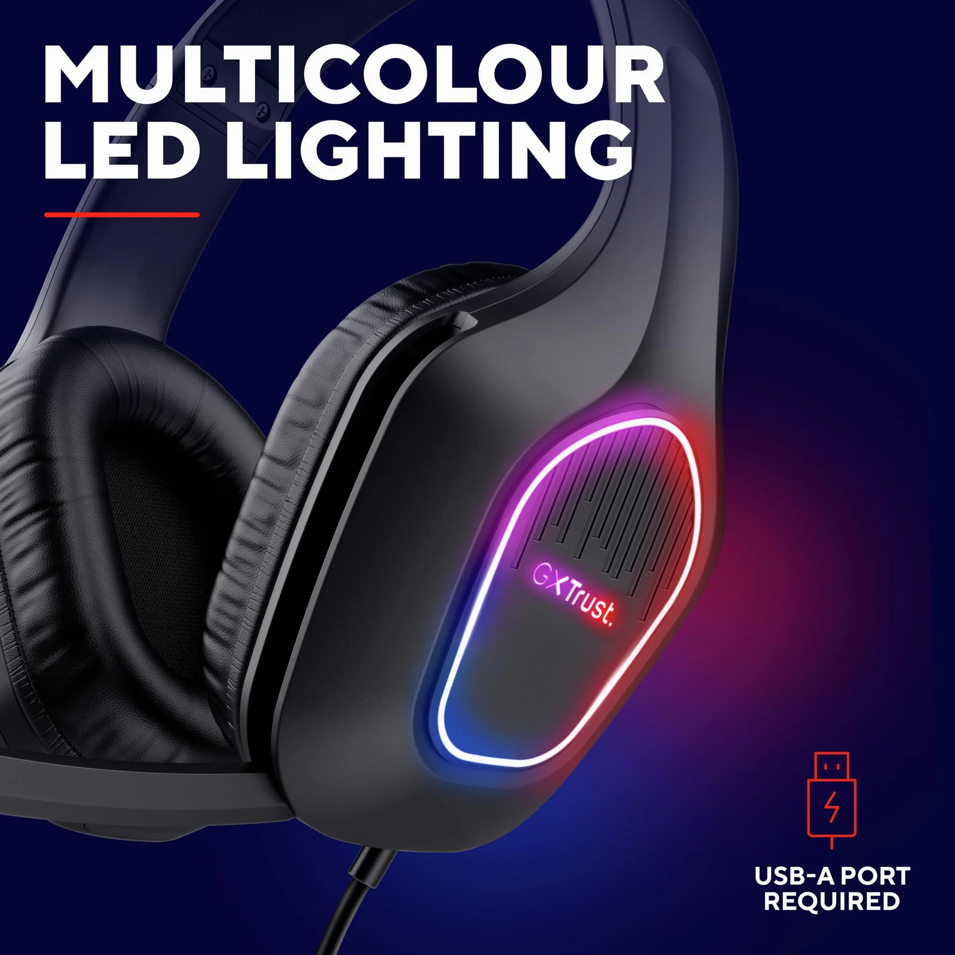 Trust GXT 419 Rayne Lekkie Słuchawki Gamingowe do PC/Konsoli, Podświetlenie LED na USB, Jack Audio 3.5mm, Przetworniki 50mm, Odchylany Mikrofon, Headset Przewodowy do Komputera, Czarny