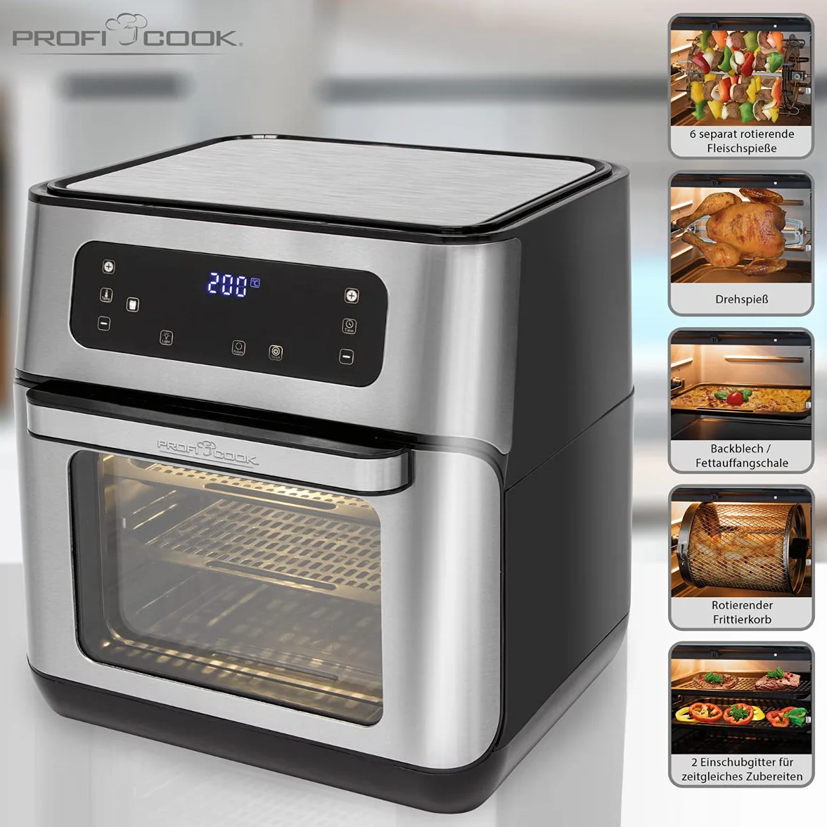ProfiCook frytkownica na gorące powietrze 11L 1500W 200°C stal nierdzewna LED