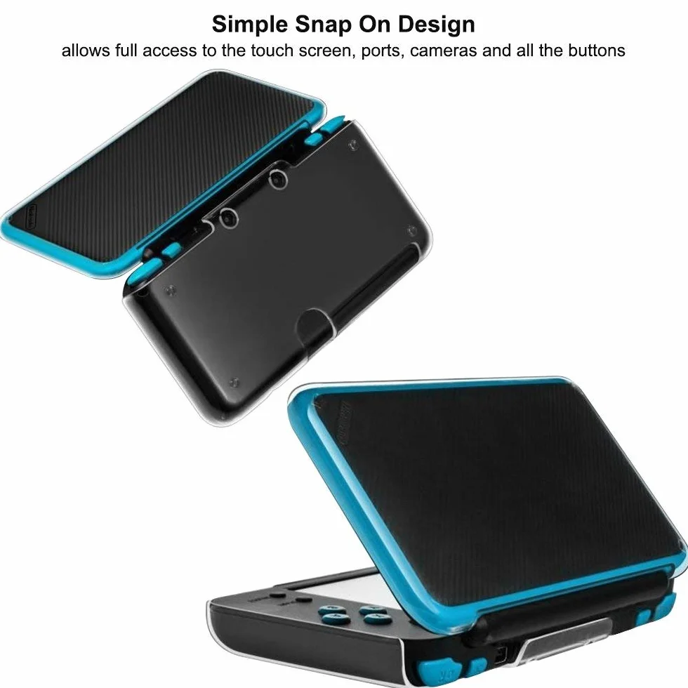 AFUNTA Twarde etui na nowe 2DS XL z 2 opakowaniami ochraniaczy ekranu, przezroczyste etui odporne na zarysowania, z 4 foliami ochronnymi ze szkła hartowanego do ekranu górnego i dolnego