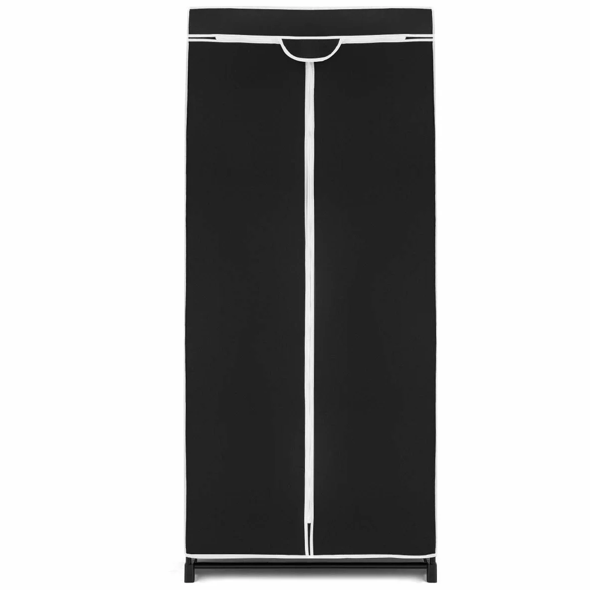 GIANTEX Szafa na ubrania z materiału z drążkiem na ubrania i półką, składana szafa 74 x 50 x 172 cm, wieszak na ubrania, metalowy stelaż z osłoną przeciwpyłową, do sypialni, garderoby (czarna)