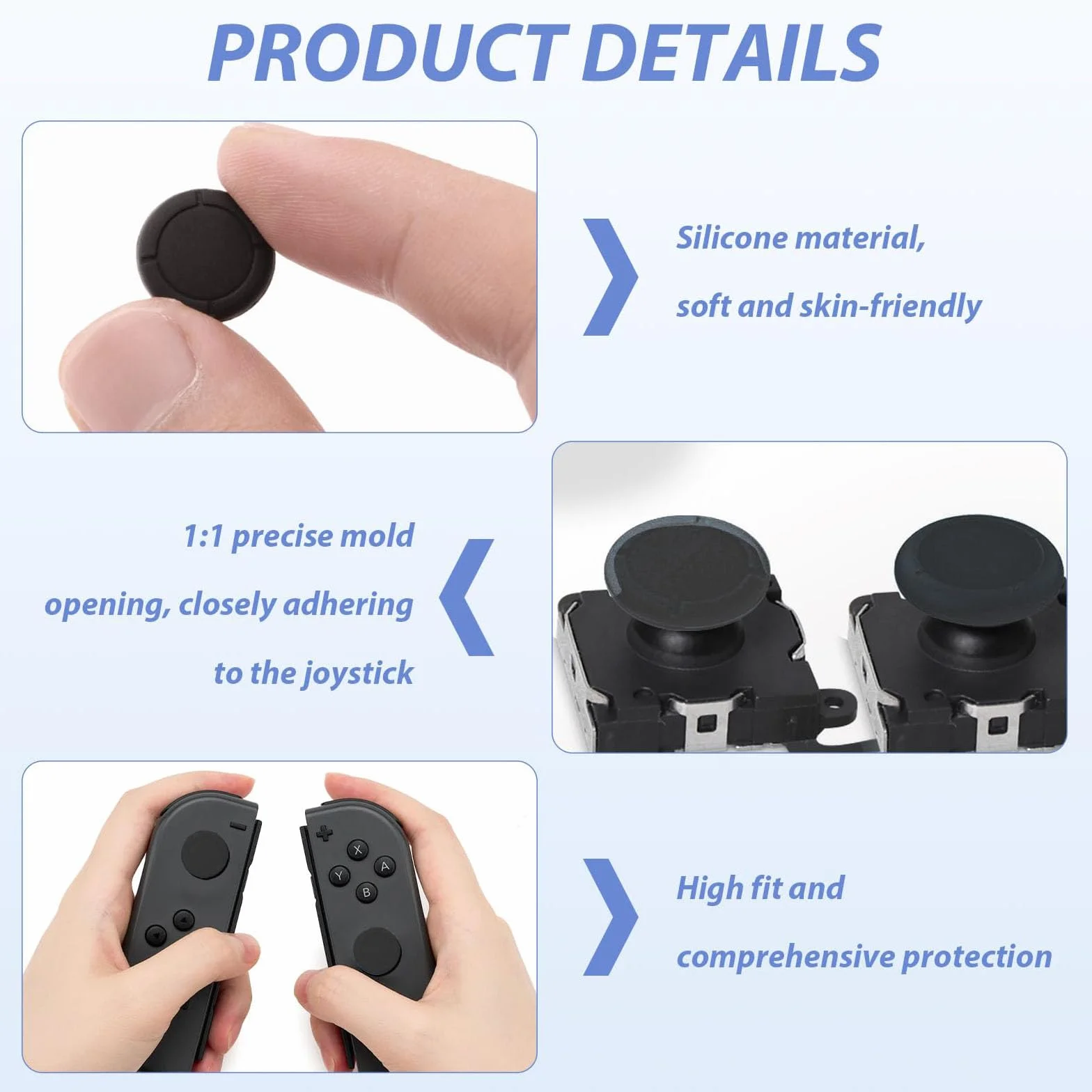 Zamienna nasadka do Switch/OLED/Lite, silikonowe nakładki joysticka, uchwyty na kciuki do przełącznika, protege (5 par, czarna)