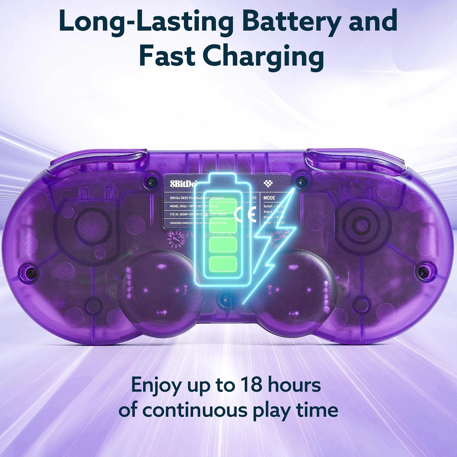 LONGYI 8BitDo SN30 Pro kontroler Bluetooth, joysticki z efektem Halla, wibracje Rumble i kabel USB-C, retro Gamepad do Switch 2 / Switch, Windows, Mac OS, Android, Steam Deck, fioletowy