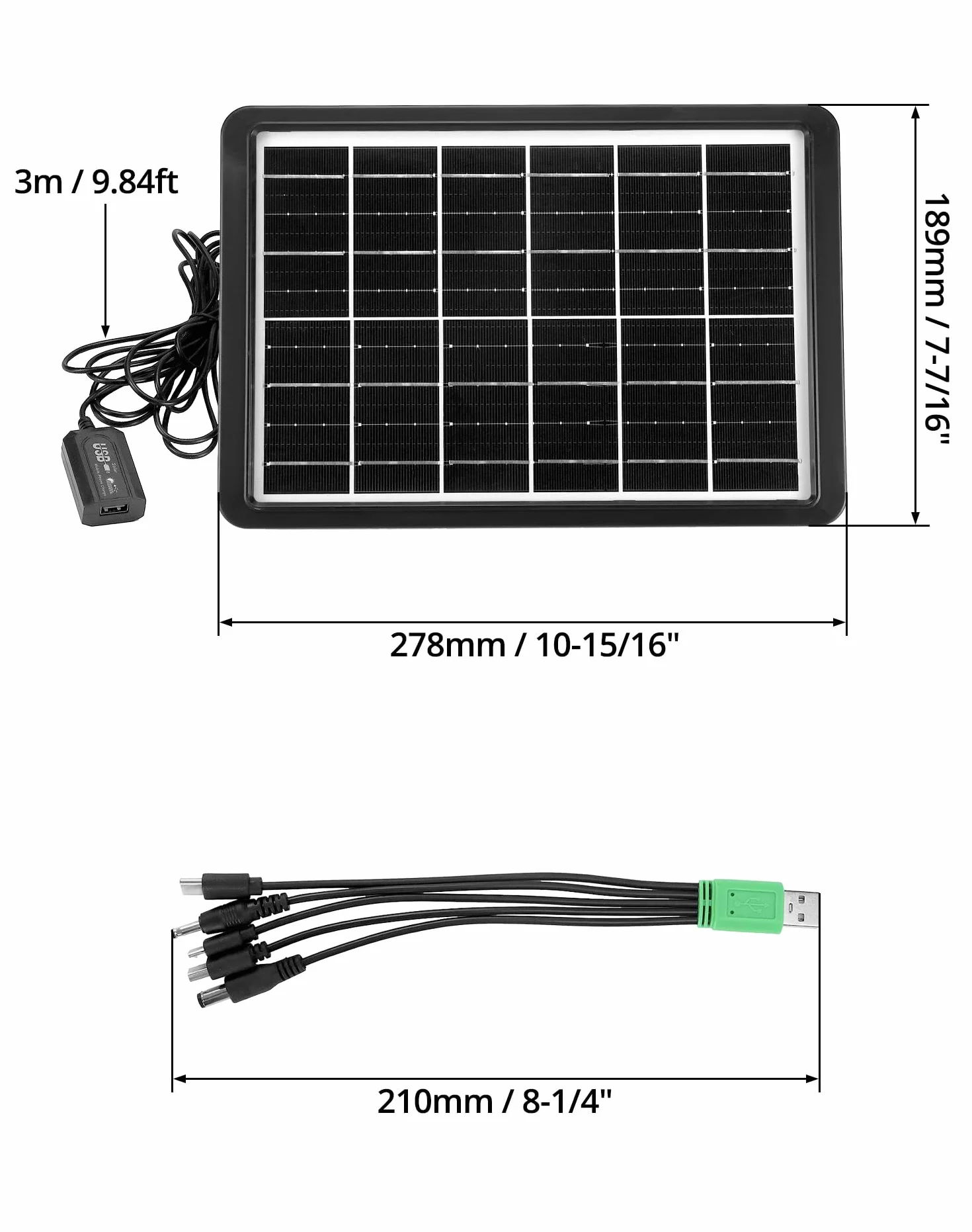 QWORK®Ładowarka słoneczna do telefonów komórkowych Mini USB Panel słoneczny do aktywności na świeżym powietrzu — 8 W 1,6 A 6/12 V — IP65 Wodoodporny