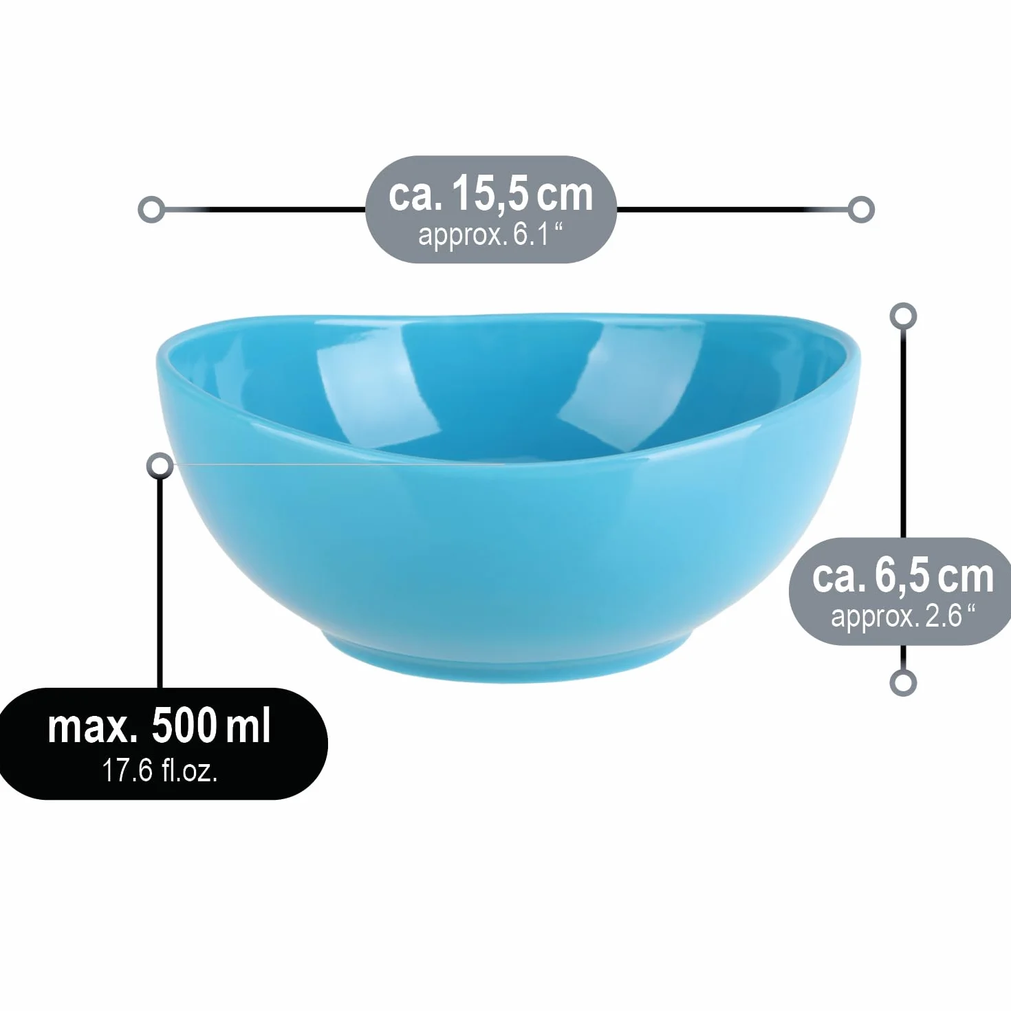 COM-FOUR 6x misek ceramicznych 500ml bialy/niebieski zakrzywiony