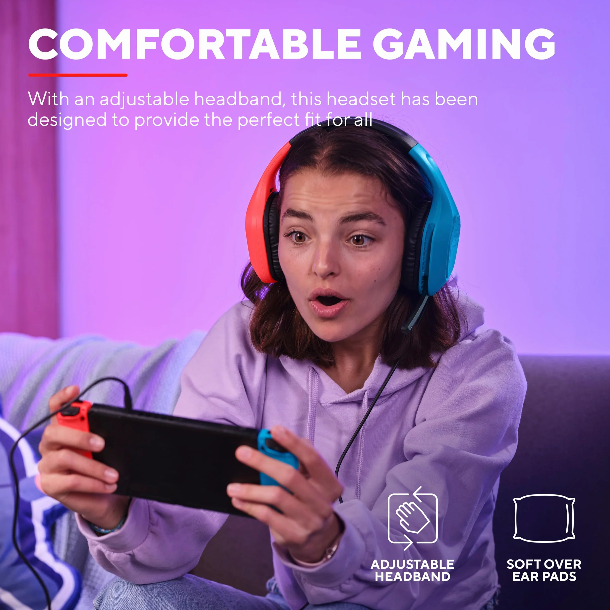 Trust Gaming GXT 416S Zirox Lekkie słuchawki do gier na Nintendo Switch ze sterownikami 50 mm, złącze 3,5 mm, składany mikrofon, słuchawki przewodowe 1,2 m, słuchawki nauszne - niebieski/czerwony