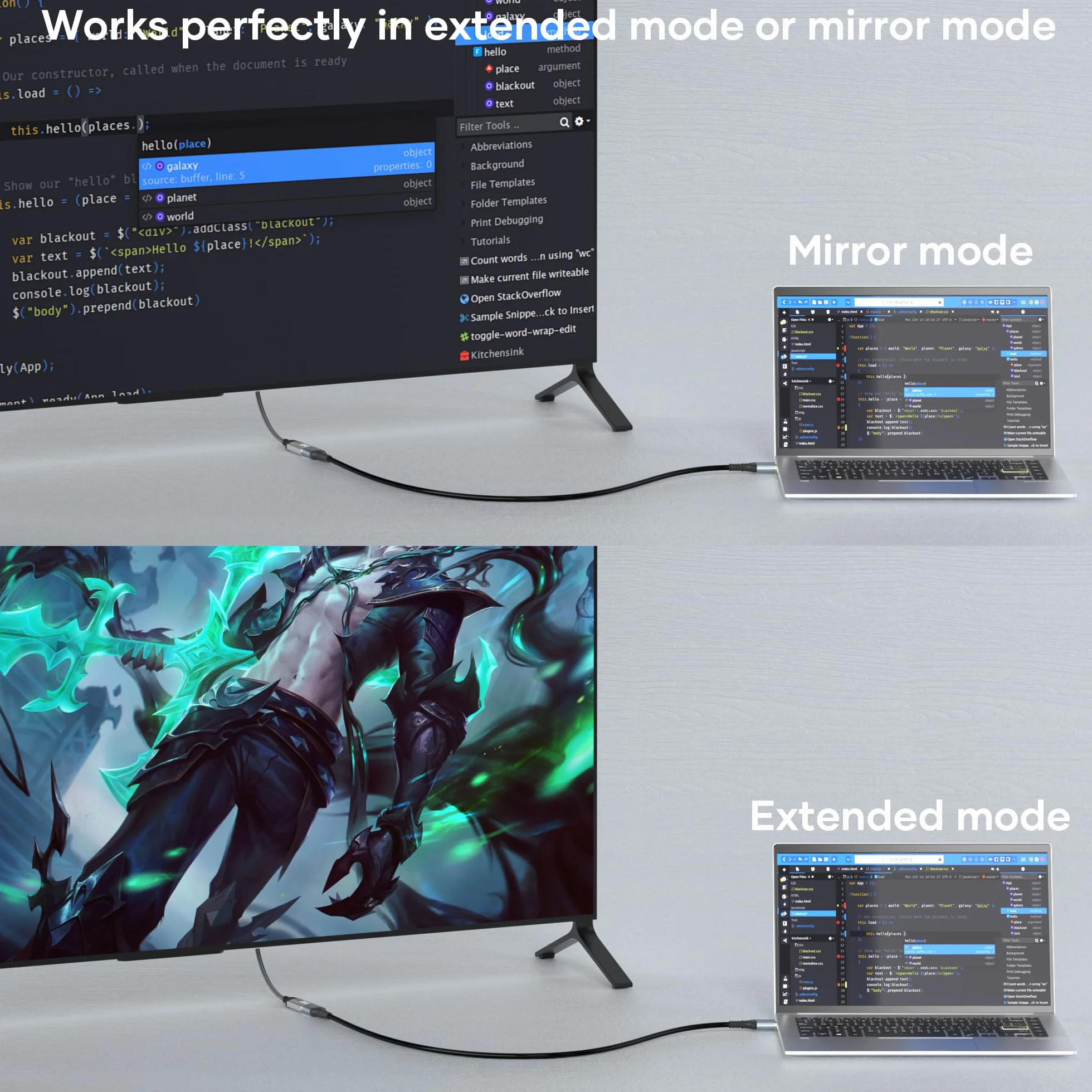 Adapter HDMI na VGA, adapter HDMI żeński na VGA, męski pleciony nylon 1080p, jednokierunkowy adapter HDMI do monitora VGA, do laptopa, komputera, TV Sticka, HDTV, odtwarzacza DVD, monitora, projektora
