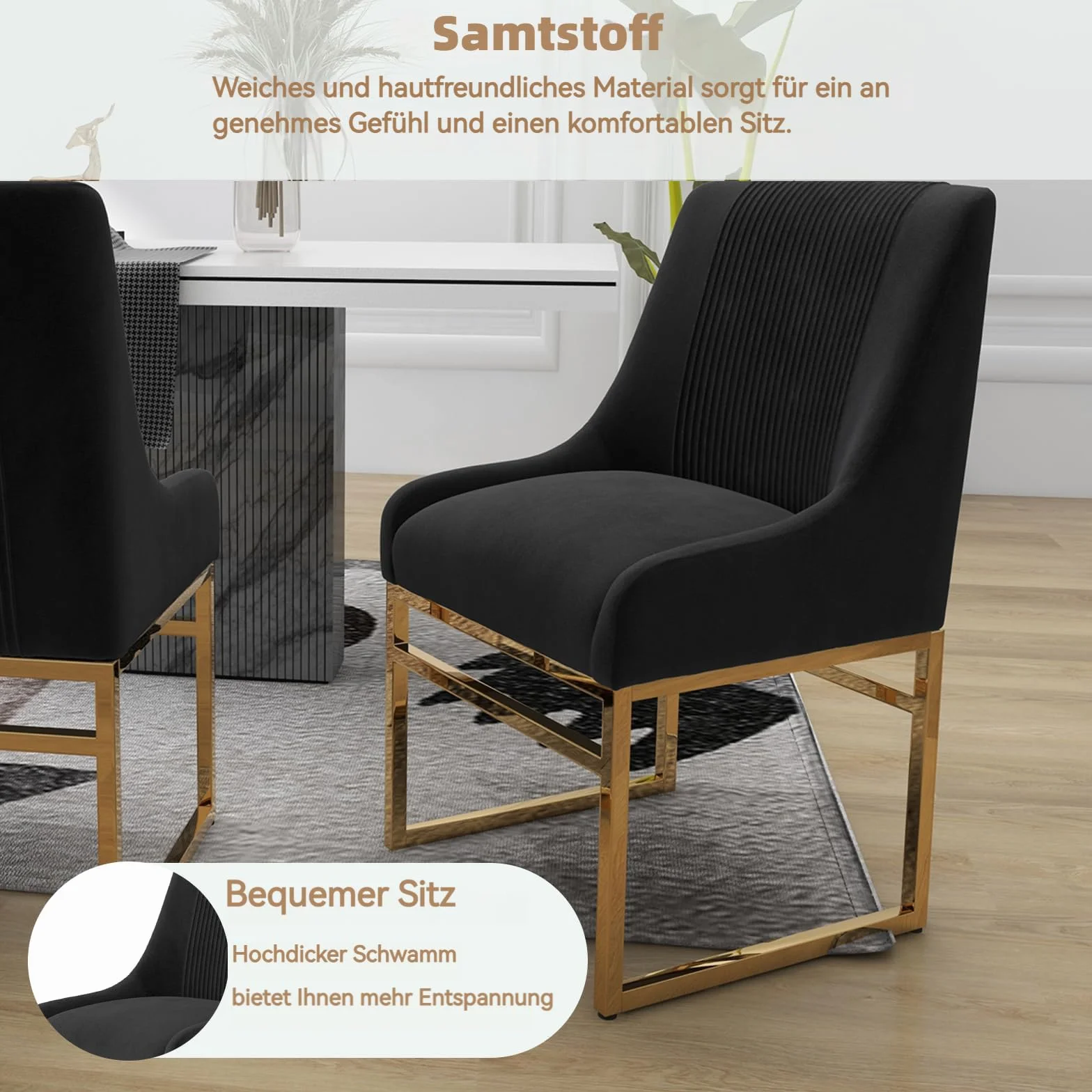 Zestaw 2 krzeseł kuchennych aksamitne złote nogi metalowa rama mid-century modern