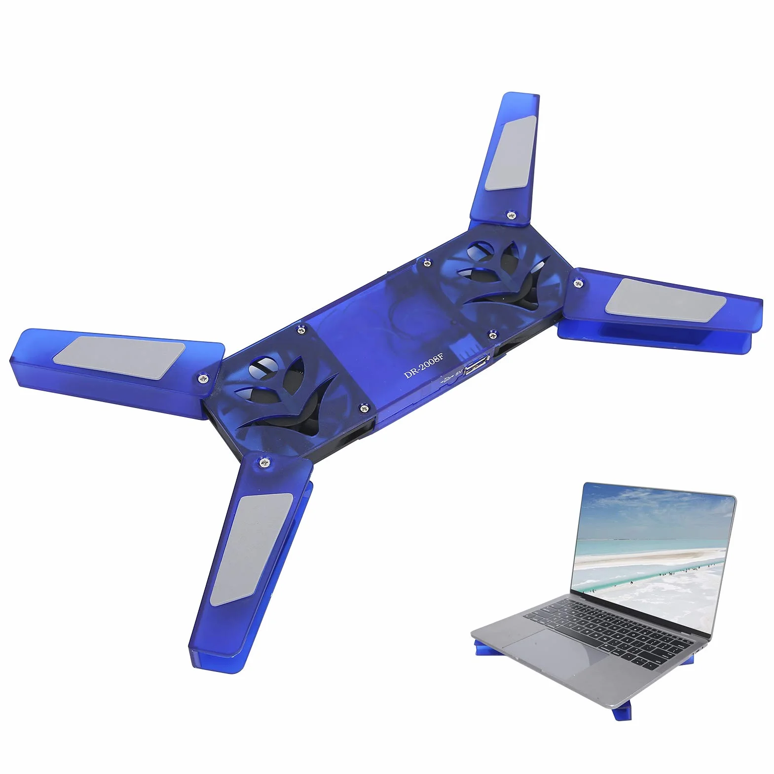 Podstawka chłodząca do laptopa, podwójny wentylator, składana, schowana, podkładka chłodząca, kabel USB, materiały eksploatacyjne do komputera, DR ‑ 2008F, wyjątkowa konstrukcja(niebieski)