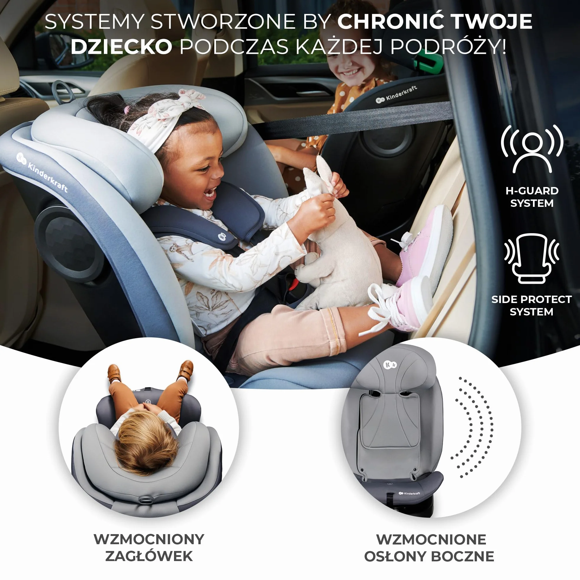 Kinderkraft I-GROW Fotelik dziecięcy i-Size, 40-150cm, Fotelik na bazie, Obracany 360 stopni, Regulowany, Isofix, Miękkie siedzisko, RWF, FWF, Grupa 0+/1/2/3 0-36 kg, do 12 lat, Szary