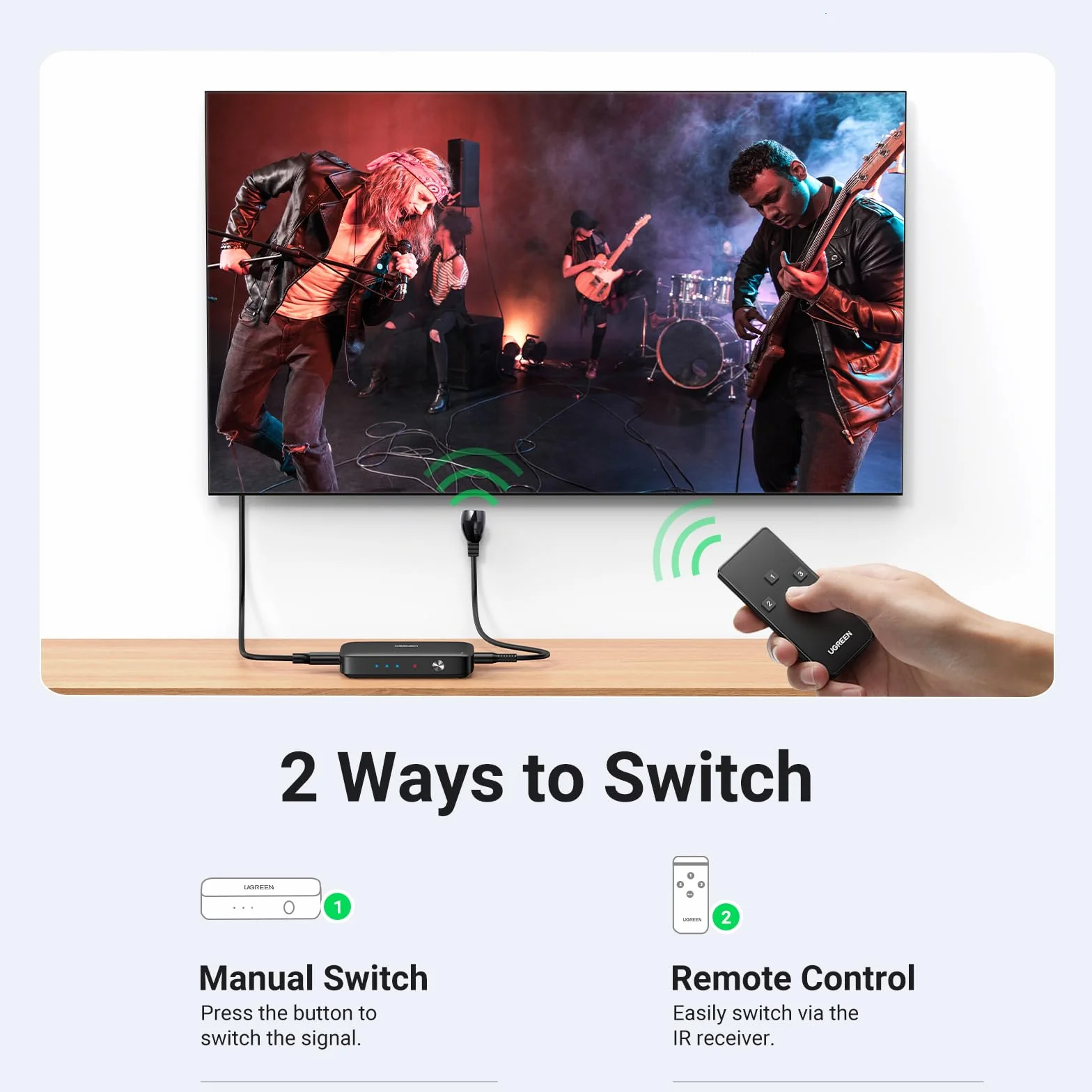 UGREEN Przełącznik HDMI 3 w 1 OUT HDMI Switcher Splitter obsługuje monitor 4K 3D HD, bezprzewodowy pilot zdalnego sterowania, kompatybilny z telewizorem, PS5/PS4/PS3, laptopem/PC, DVD, Blu-Ray, Xbox