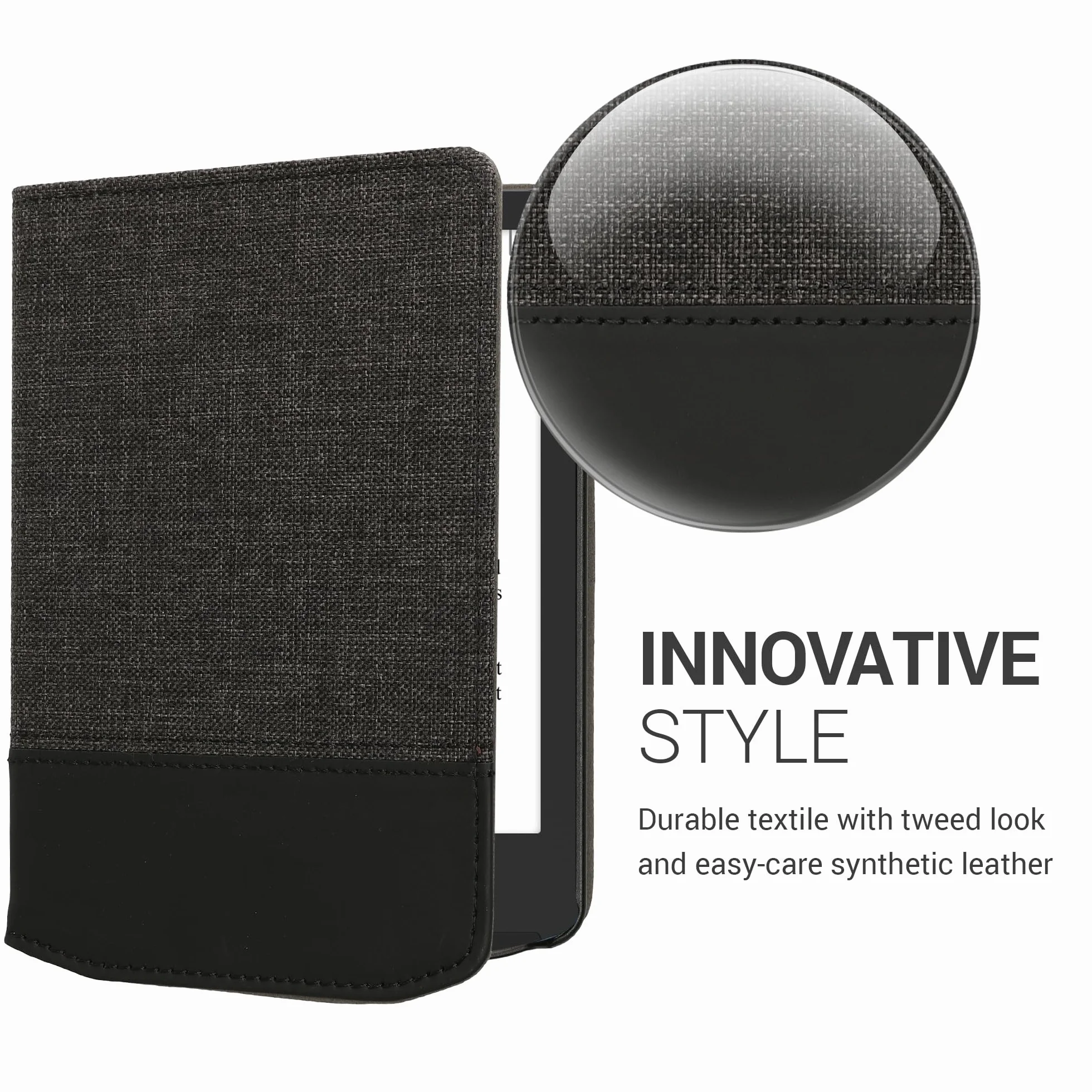 kwmobile etui kompatybilne z Pocketbook Verse / Fresh Pro / Verse Color / Vivlio Light / Light HD - płócienne etui ochronne w kolorze antracytowym/czarnym - do e-czytnika -
